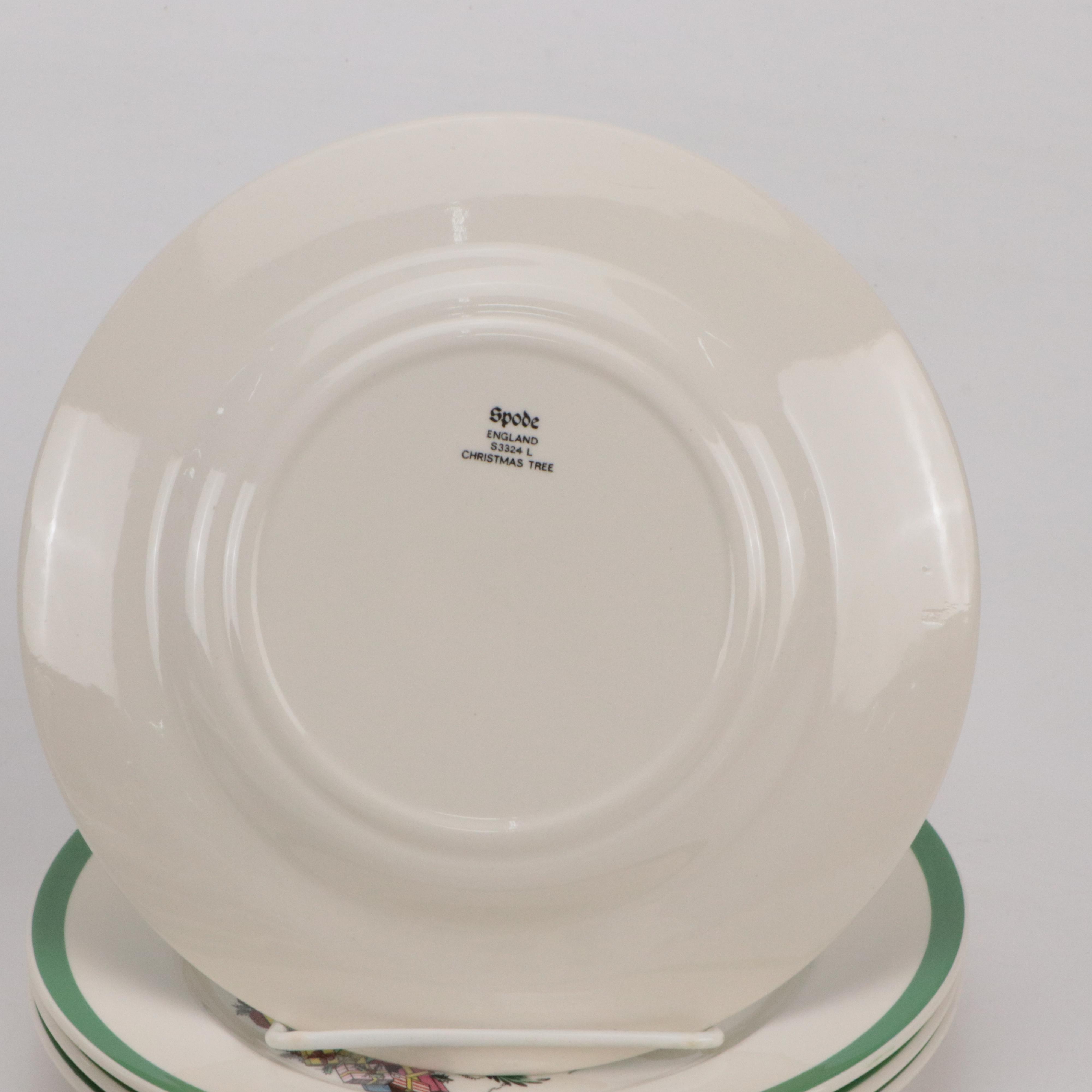 Spode "Christmas Tree" Ceramic Mugs and Salad Plates with More Table Accessories