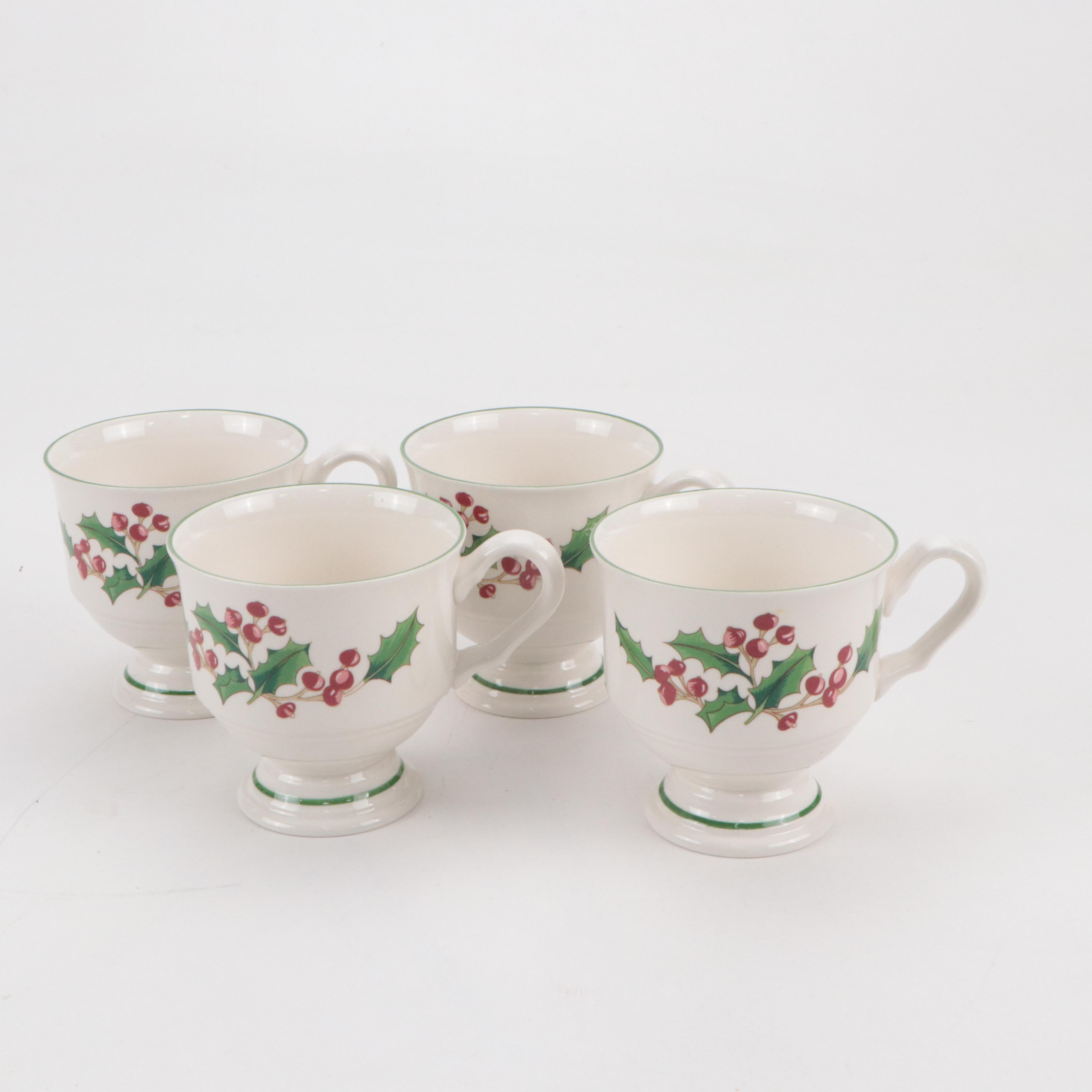 Spode "Christmas Tree" Ceramic Mugs and Salad Plates with More Table Accessories