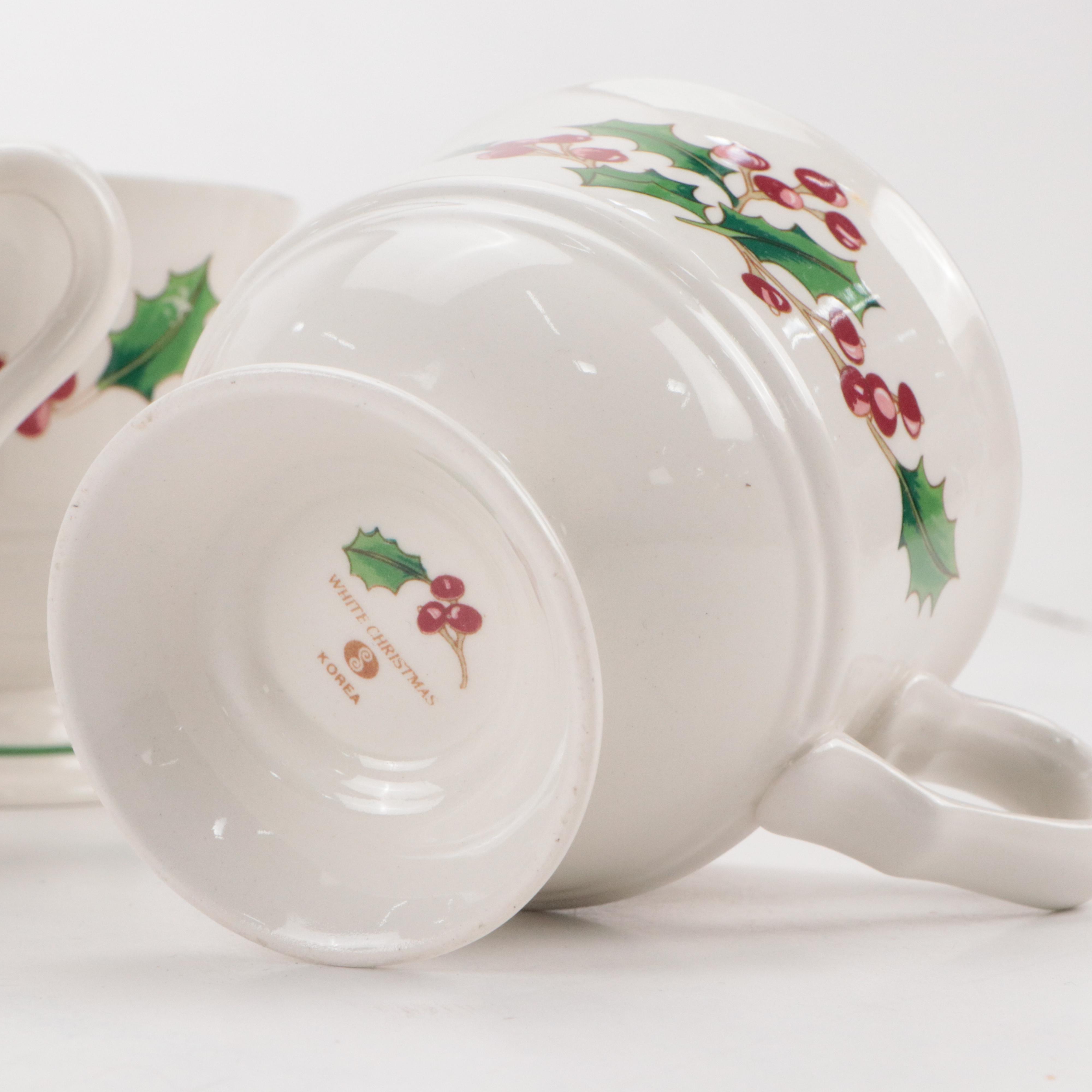 Spode "Christmas Tree" Ceramic Mugs and Salad Plates with More Table Accessories