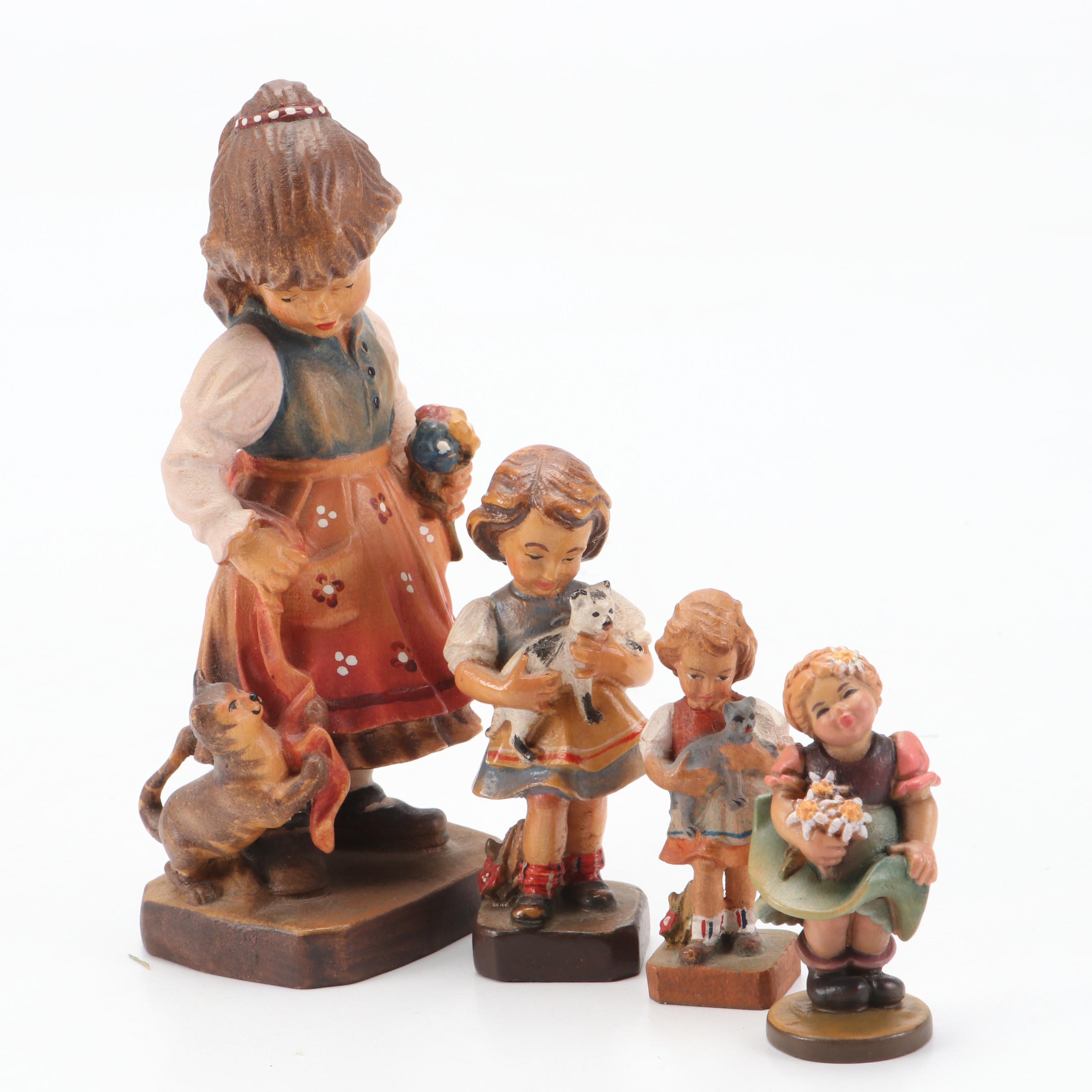 Japanese Wood Kokeshi Doll with Resin and Carved Wood Figurines