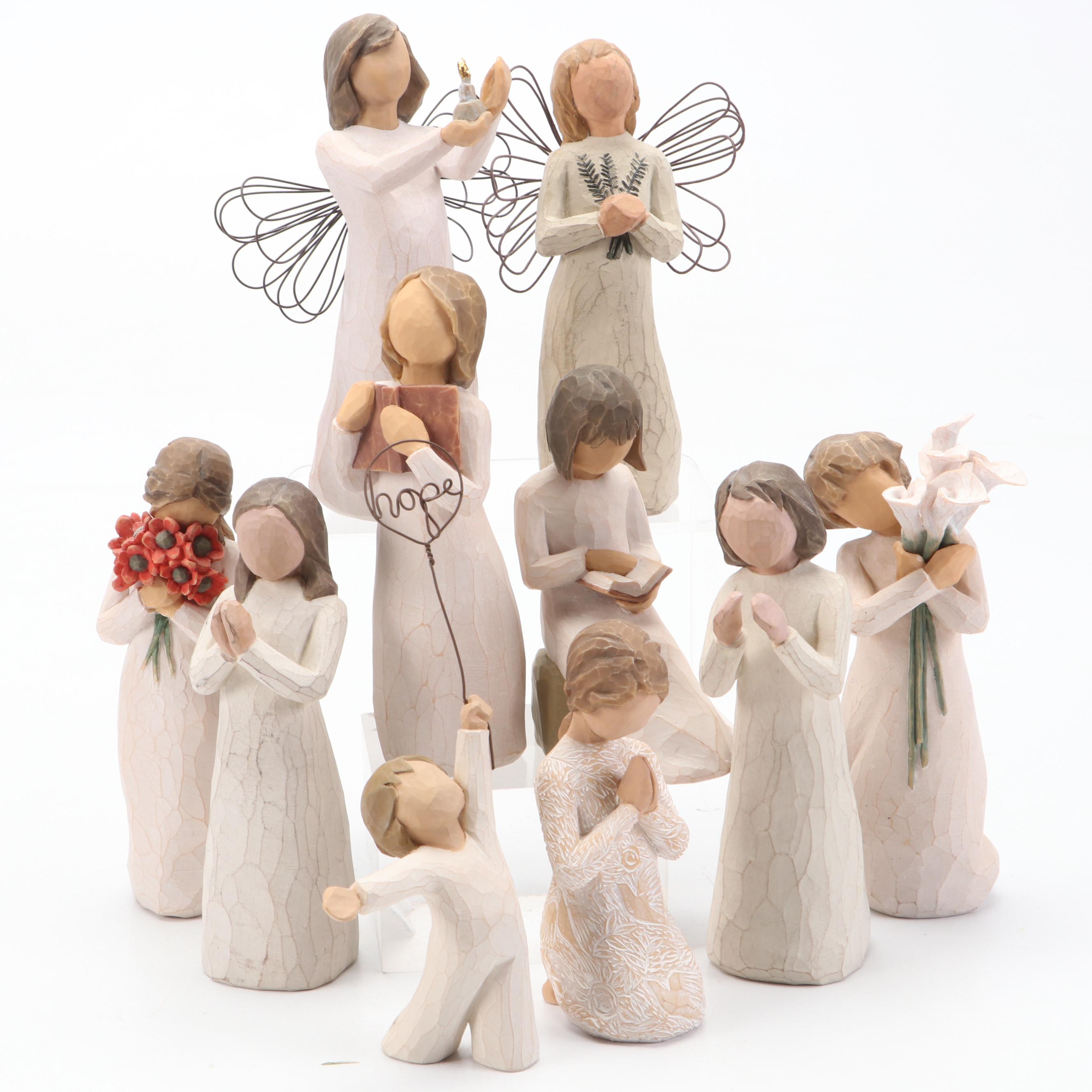 Japanese Wood Kokeshi Doll with Resin and Carved Wood Figurines