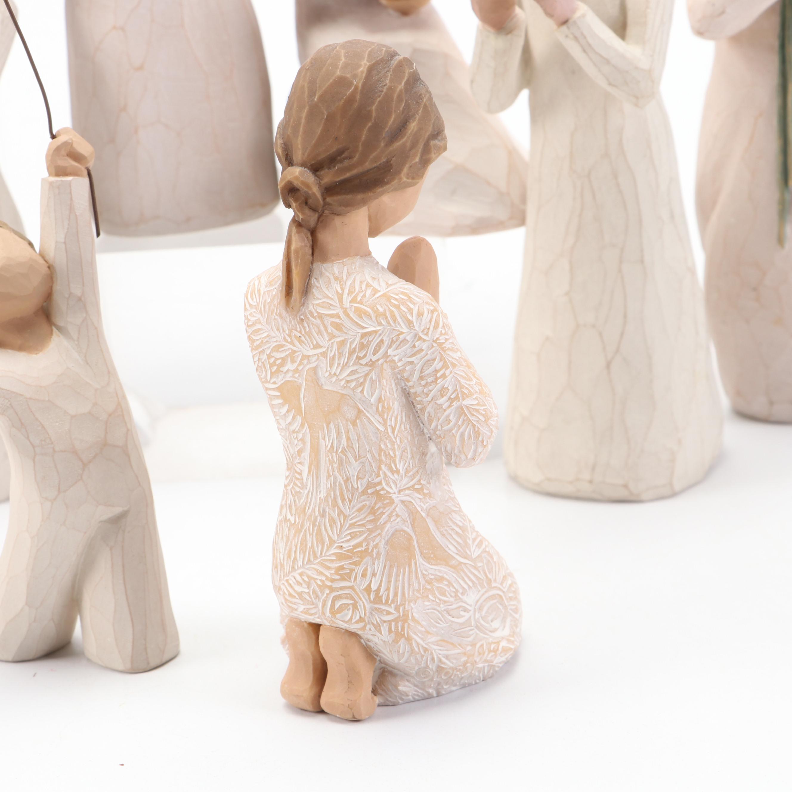 Japanese Wood Kokeshi Doll with Resin and Carved Wood Figurines