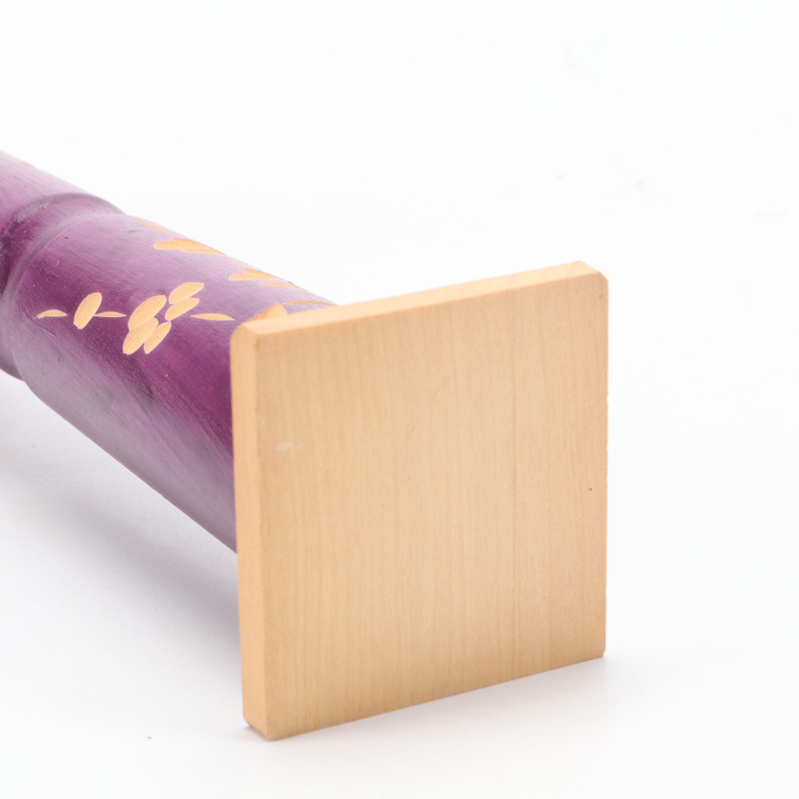 Japanese Wood Kokeshi Doll with Resin and Carved Wood Figurines