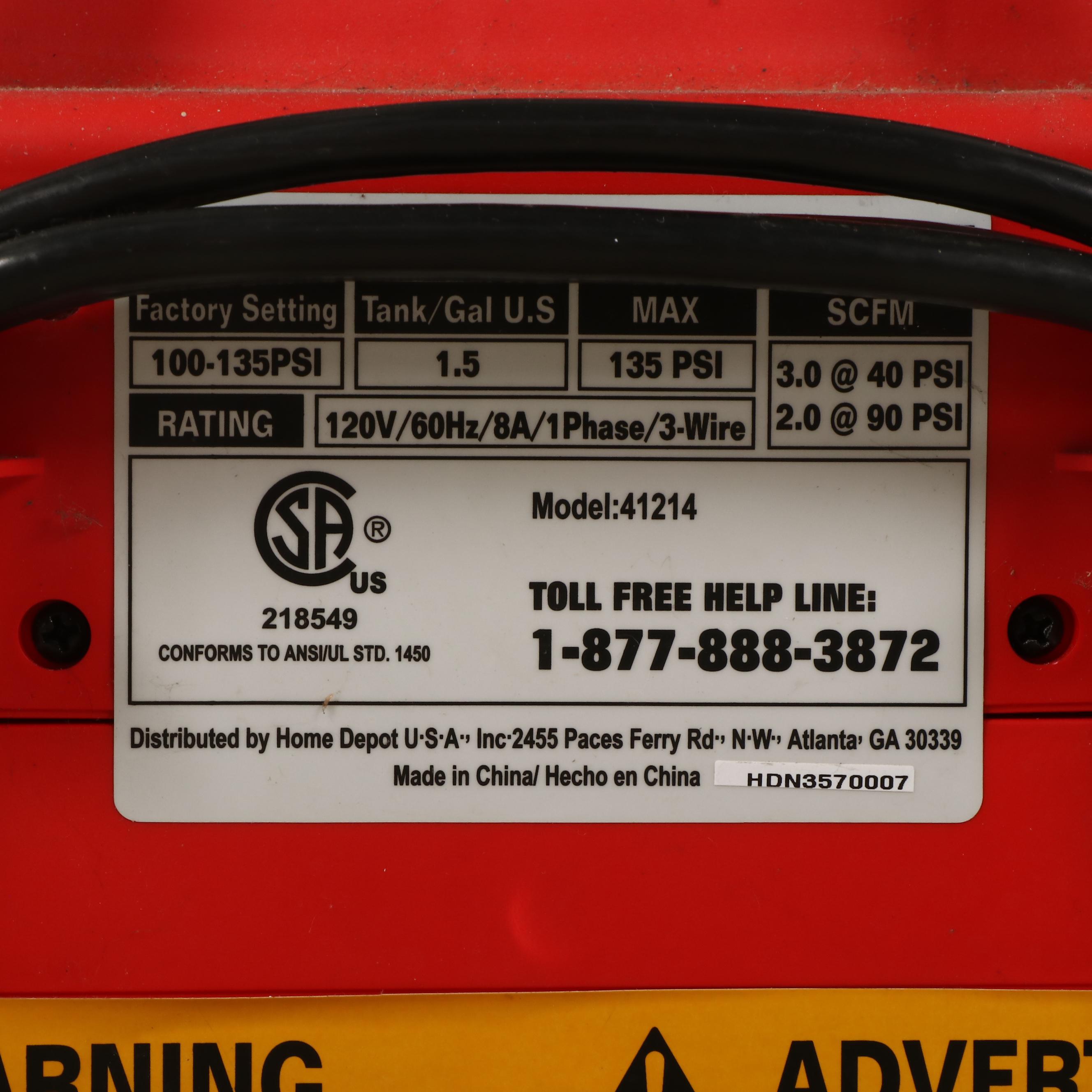 Husky Model 41214 Air Scout Portable Air Compressor