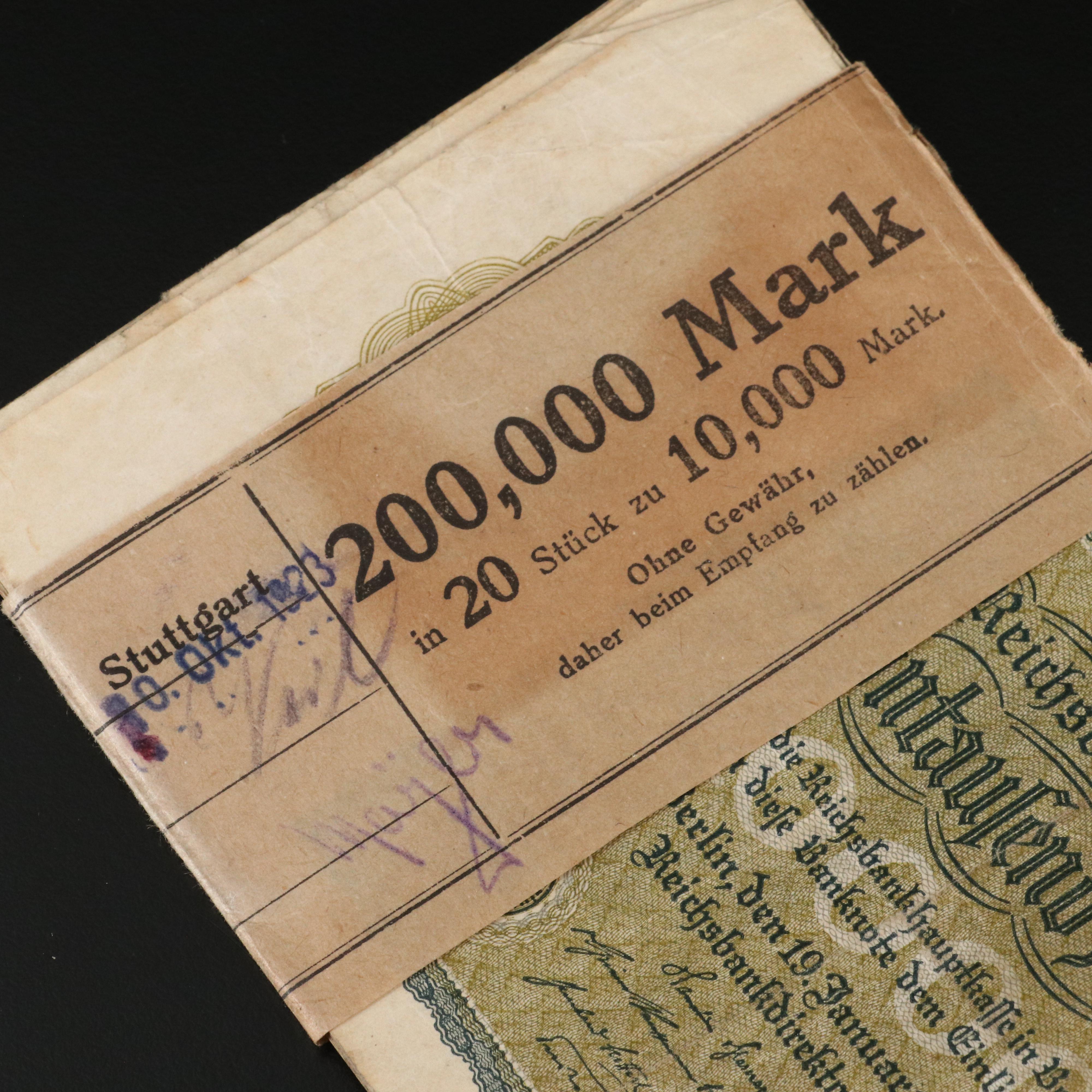 Group of Twenty 1922 German 10,000 Mark Currency Notes