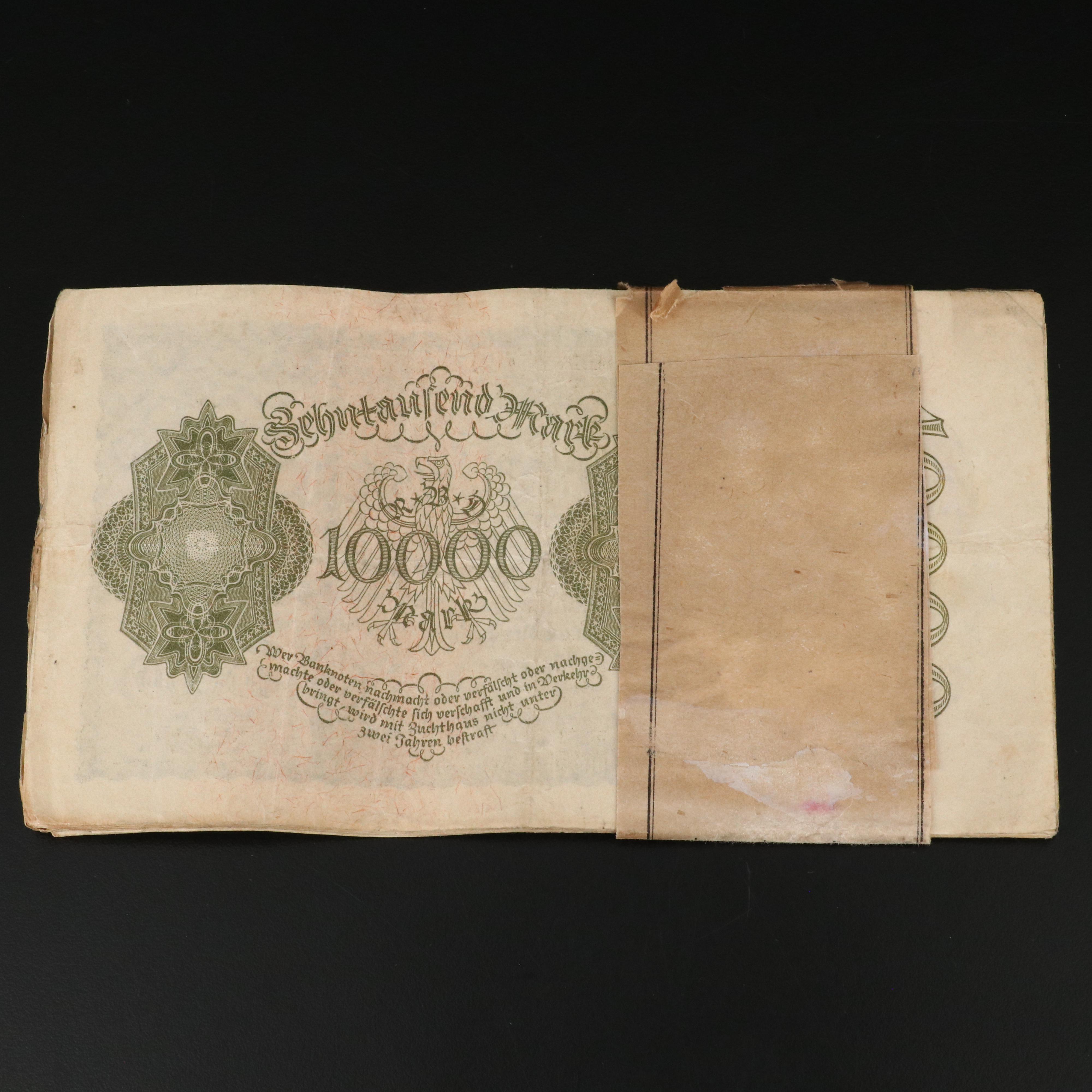 Group of Twenty 1922 German 10,000 Mark Currency Notes