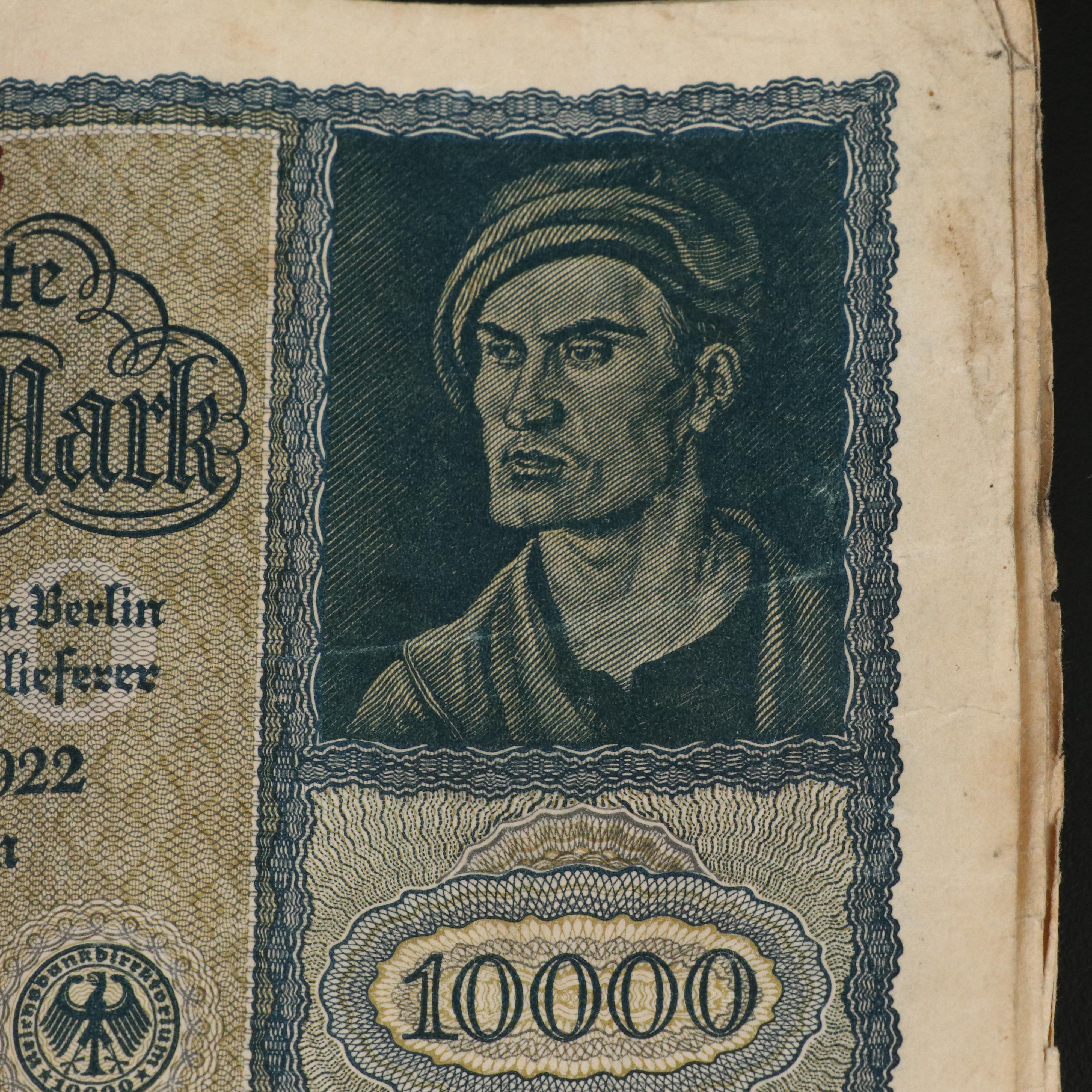 Group of Twenty 1922 German 10,000 Mark Currency Notes