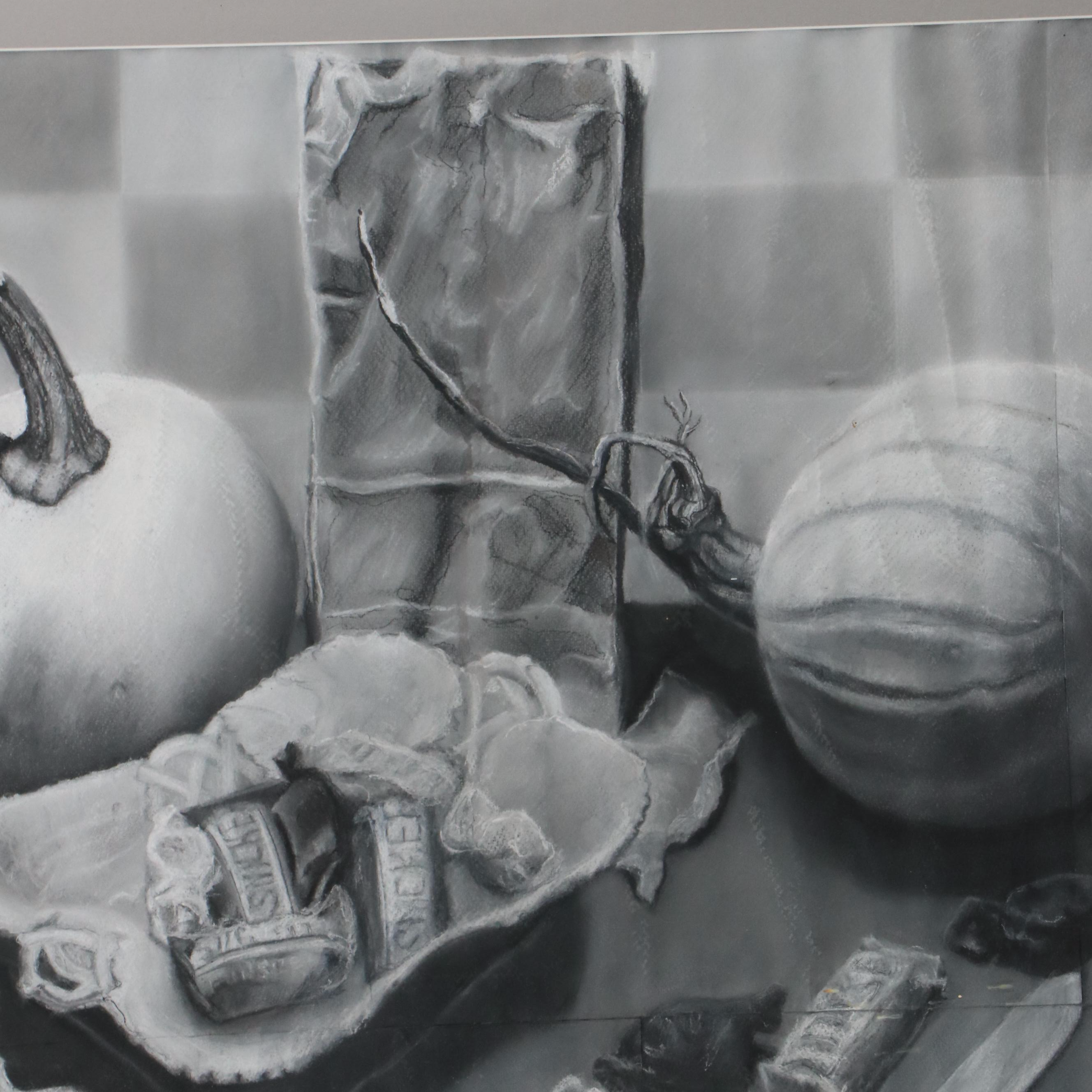 Salvator J. Ingrassia Still Life Charcoal Drawing "Halloween Readiness"