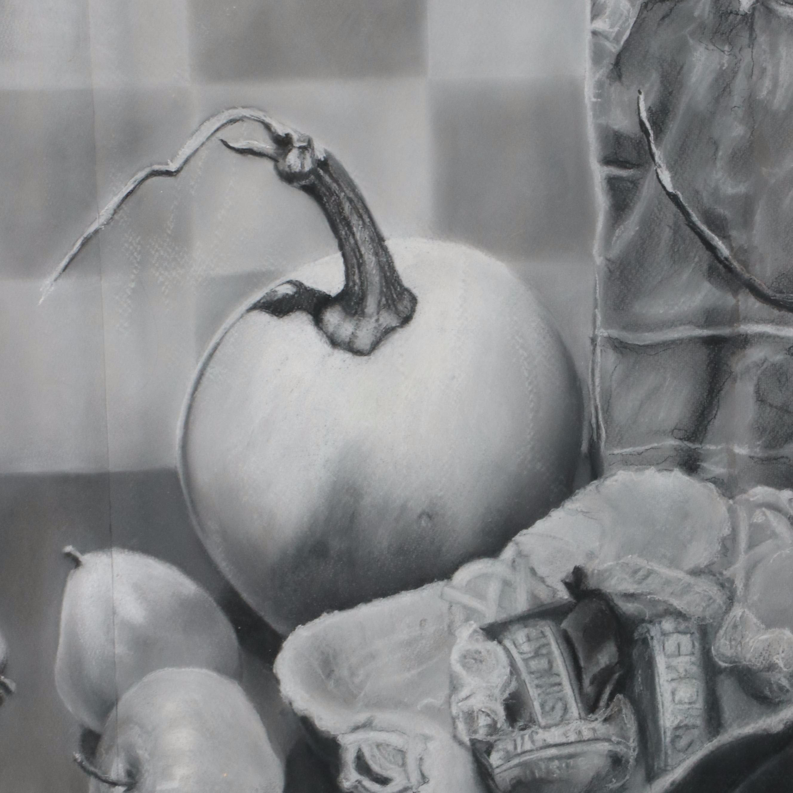 Salvator J. Ingrassia Still Life Charcoal Drawing "Halloween Readiness"
