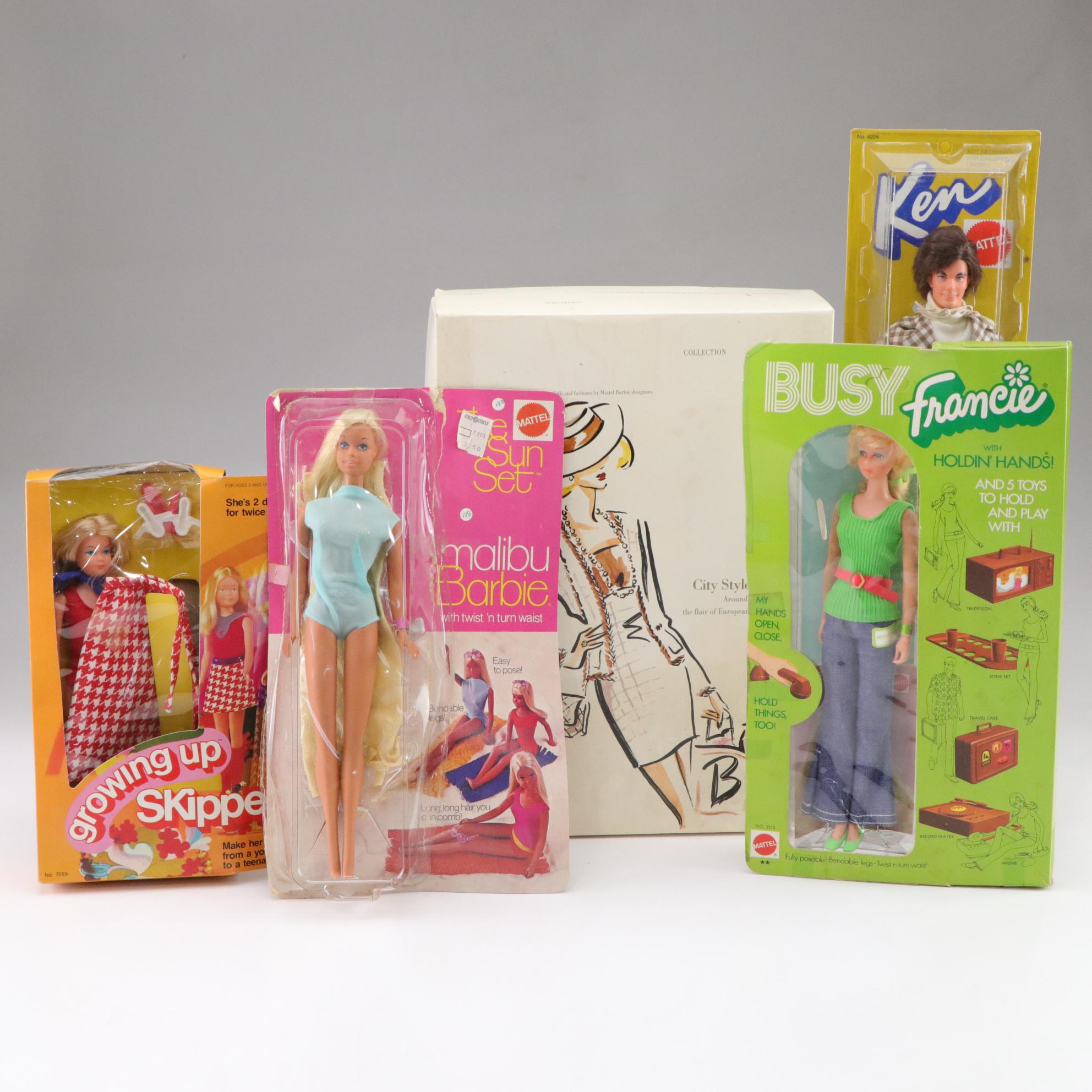 Mattel "Busy Francie" and "Malibu Barbie" Featured in Set of 70s Barbie Dolls