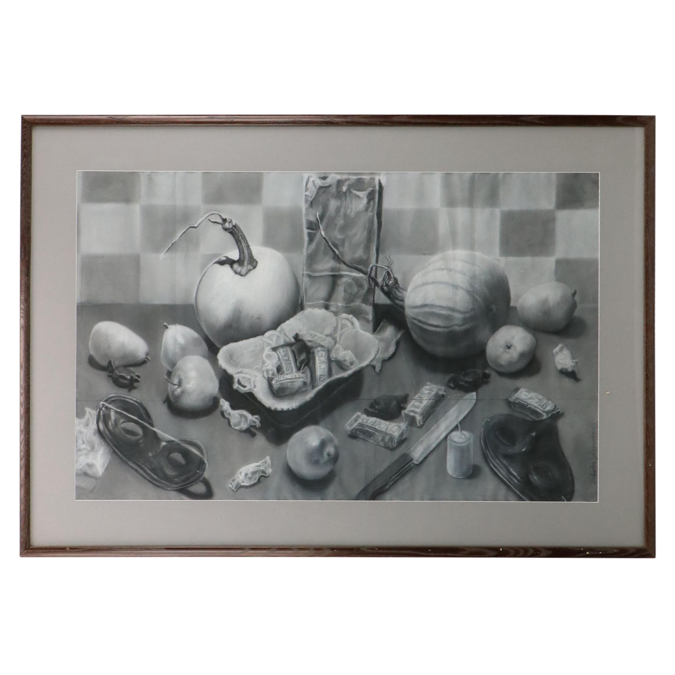 Salvator J. Ingrassia Still Life Charcoal Drawing "Halloween Readiness"