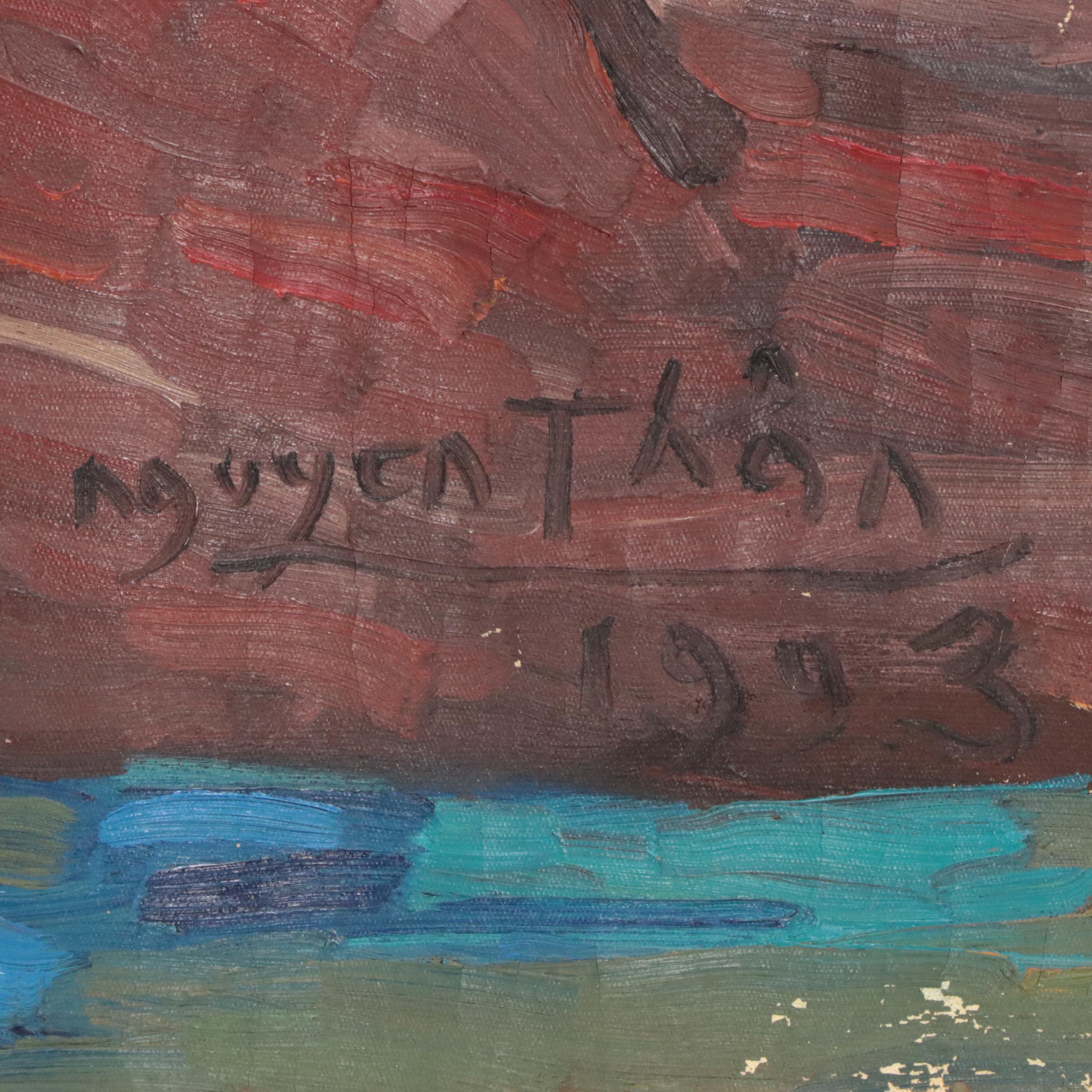 Nguyen Than Modernist Figural Oil Painting, 1993