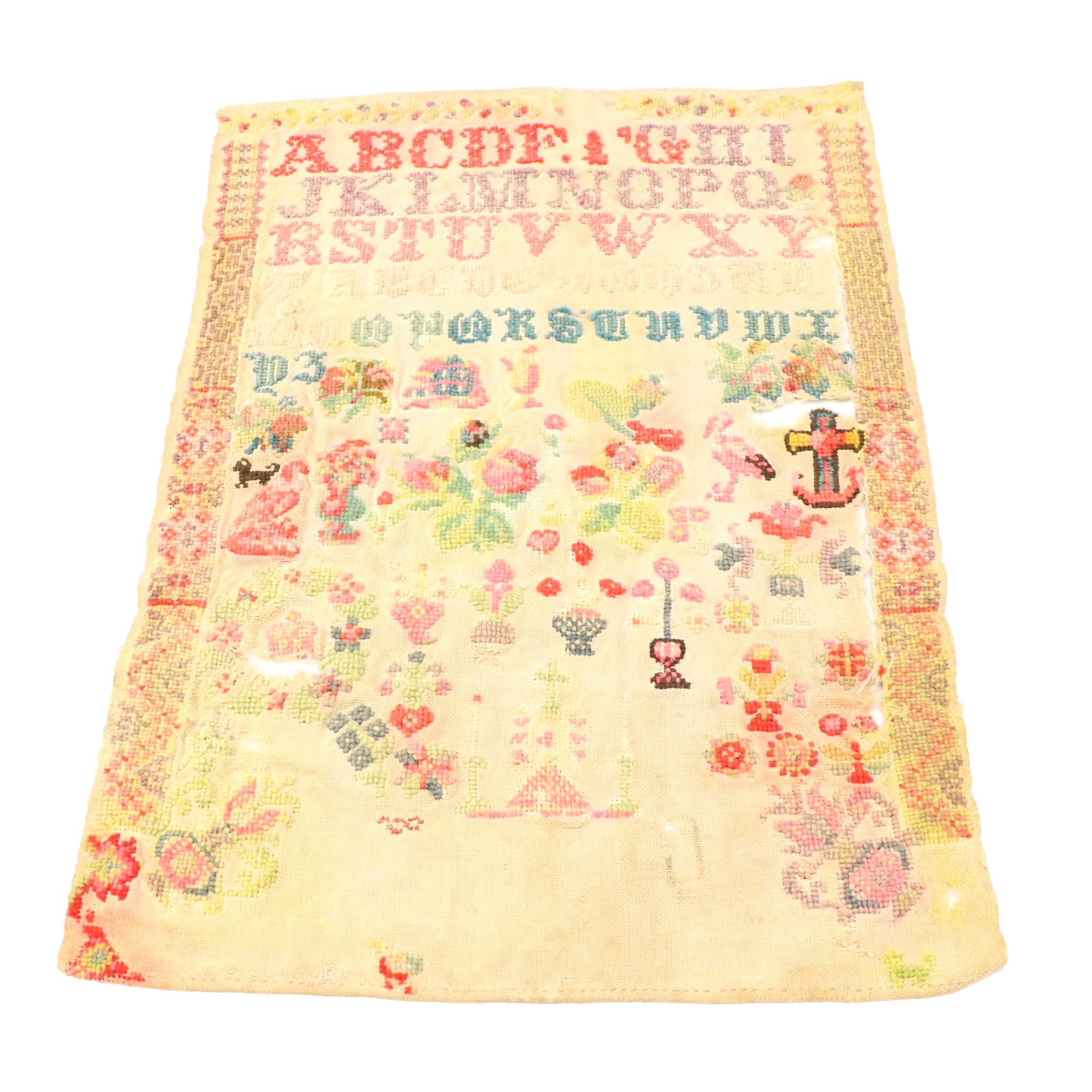 Hand-Embroidered Cross-Stitch Sampler, Late 19th–Early 20th C.