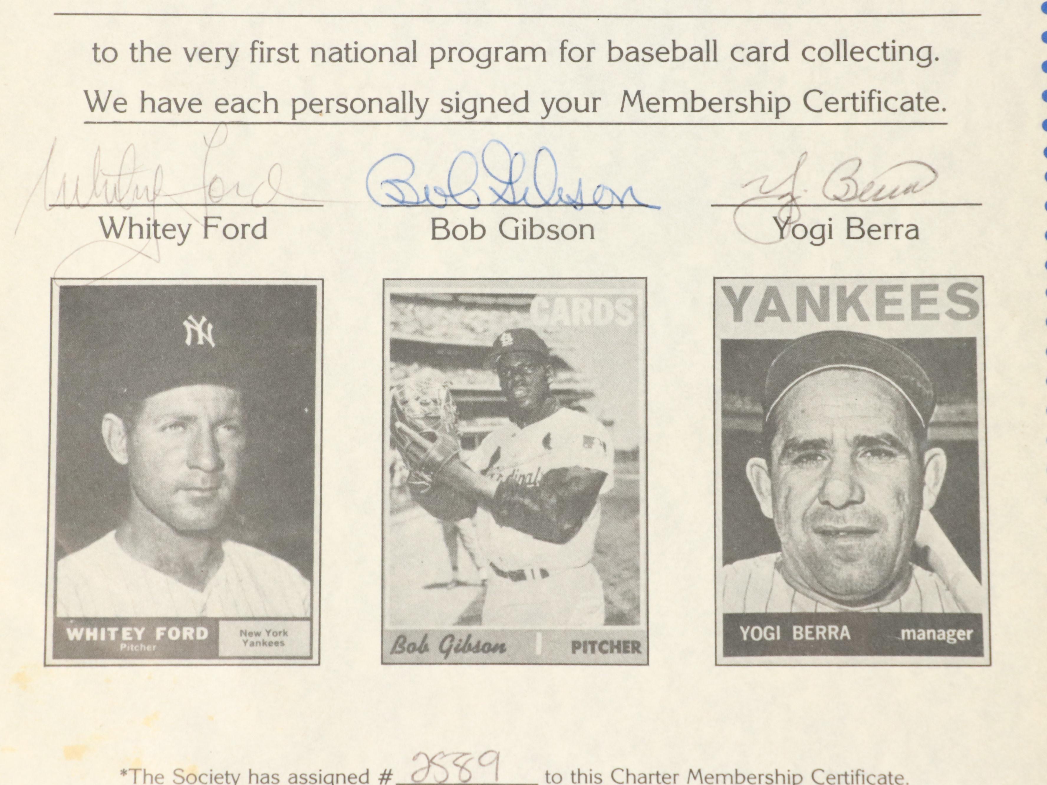 Yogi Berra, Bob Gibson, and Whitey Ford Signed Certification with More