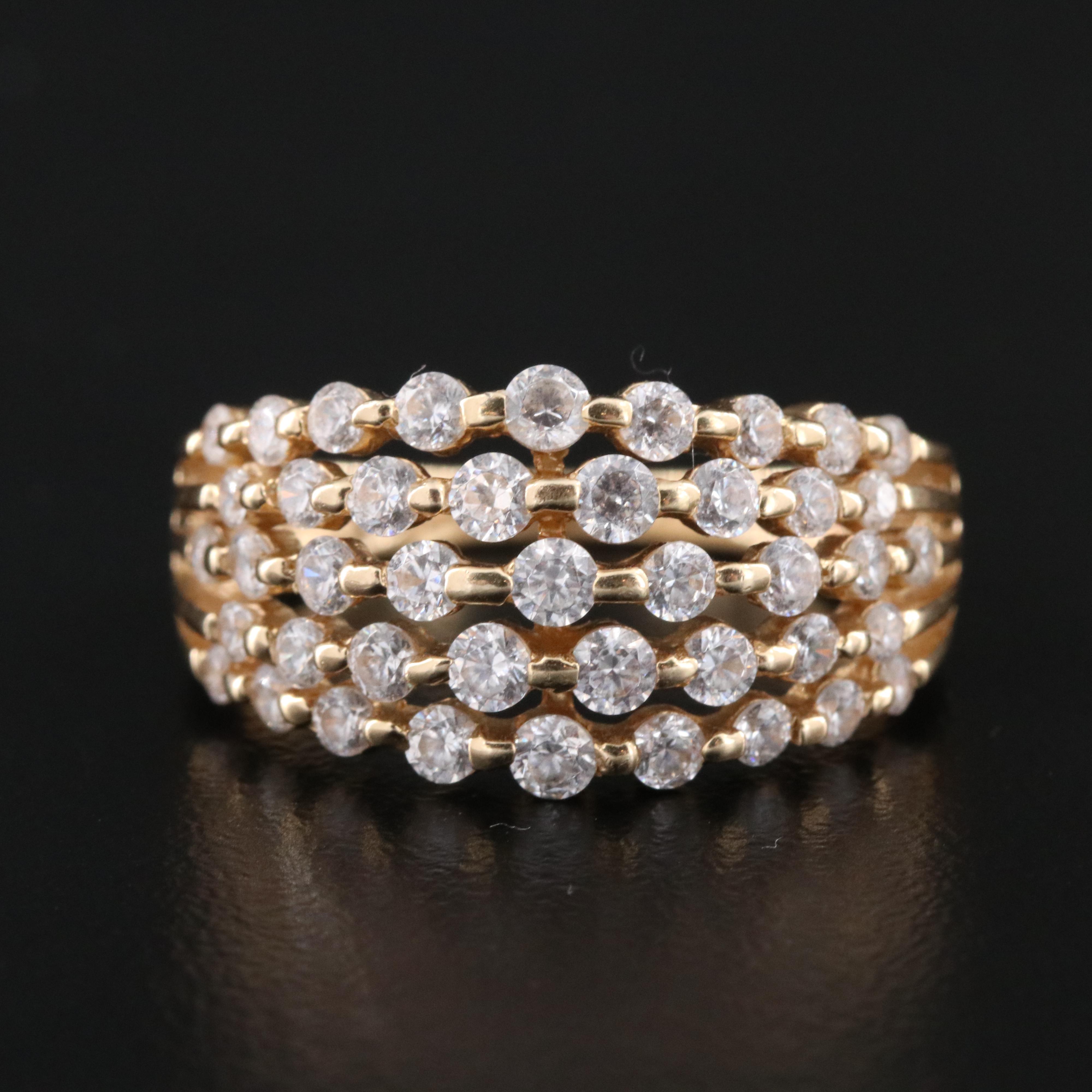 14K CZ Multi-Row Band Ring