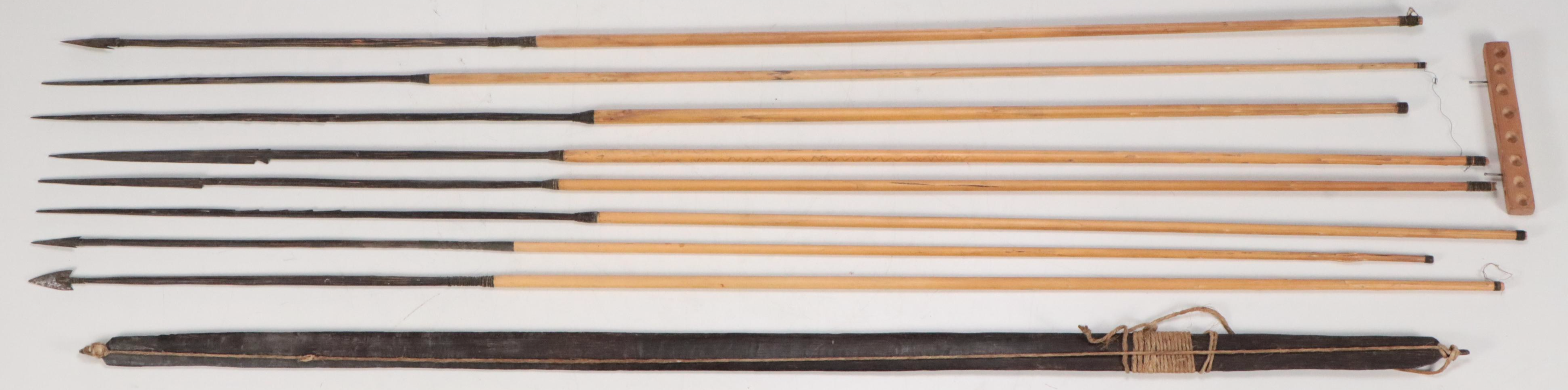 Iron and Wood Fishing Spears with Display Base and Primitive Style Bow