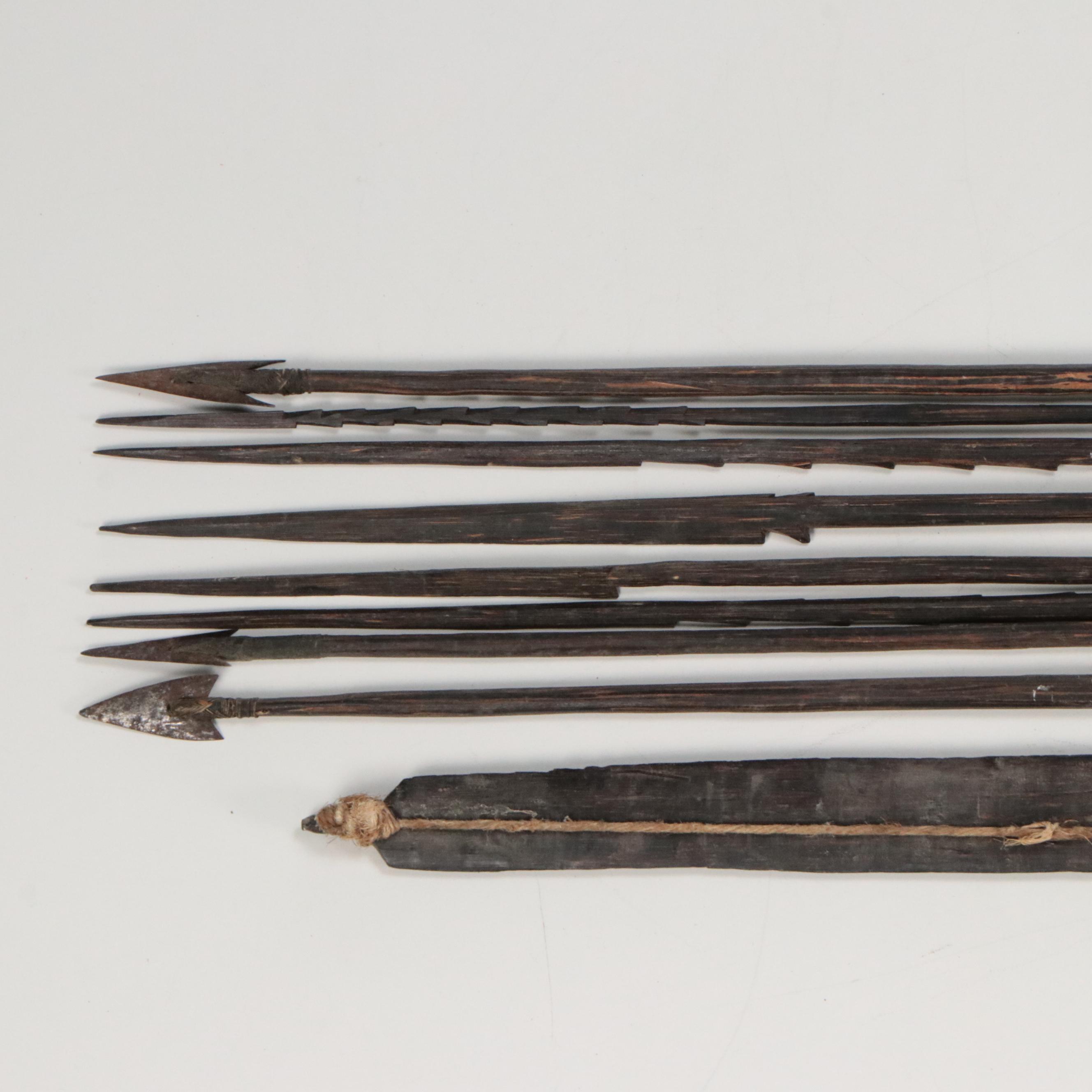 Iron and Wood Fishing Spears with Display Base and Primitive Style Bow