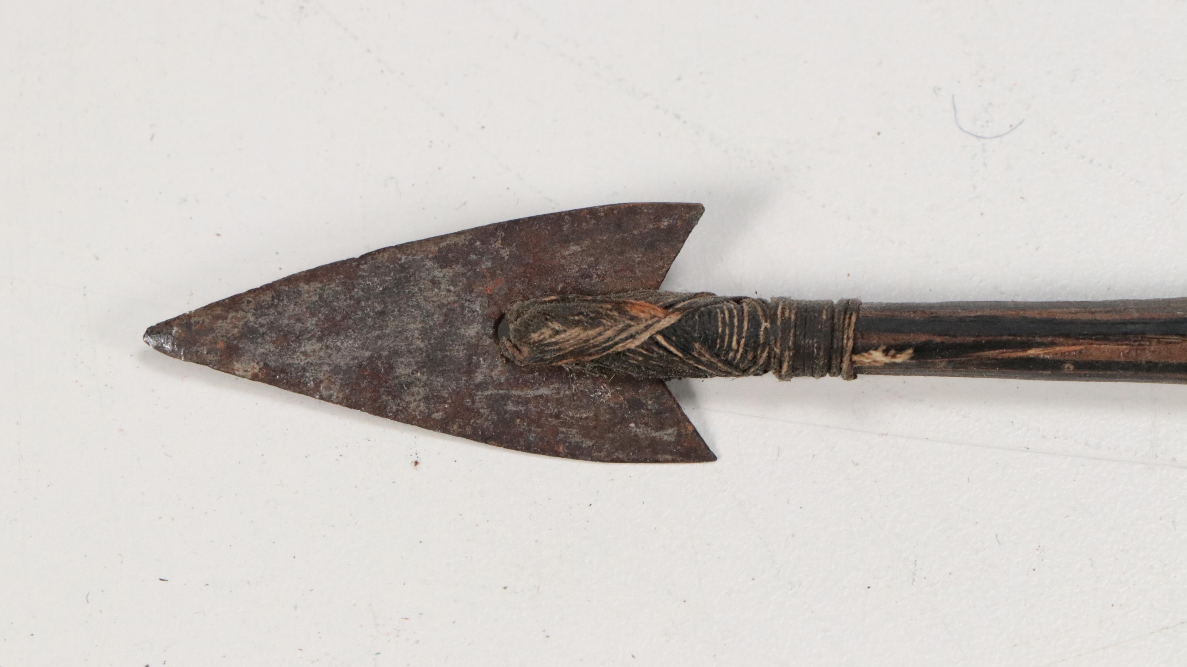 Iron and Wood Fishing Spears with Display Base and Primitive Style Bow