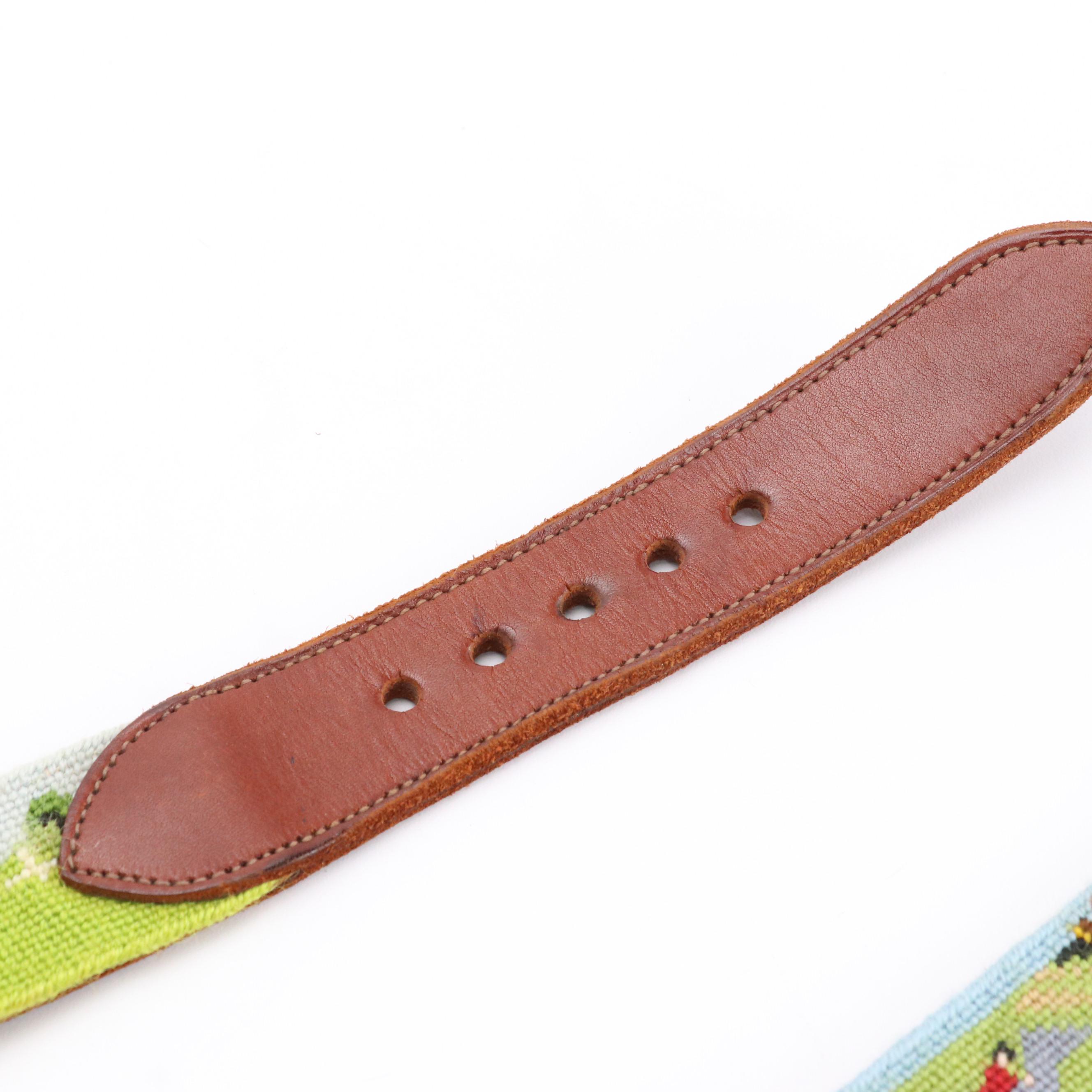 DBU Horse Farm Scene Needlepoint and Leather Belts