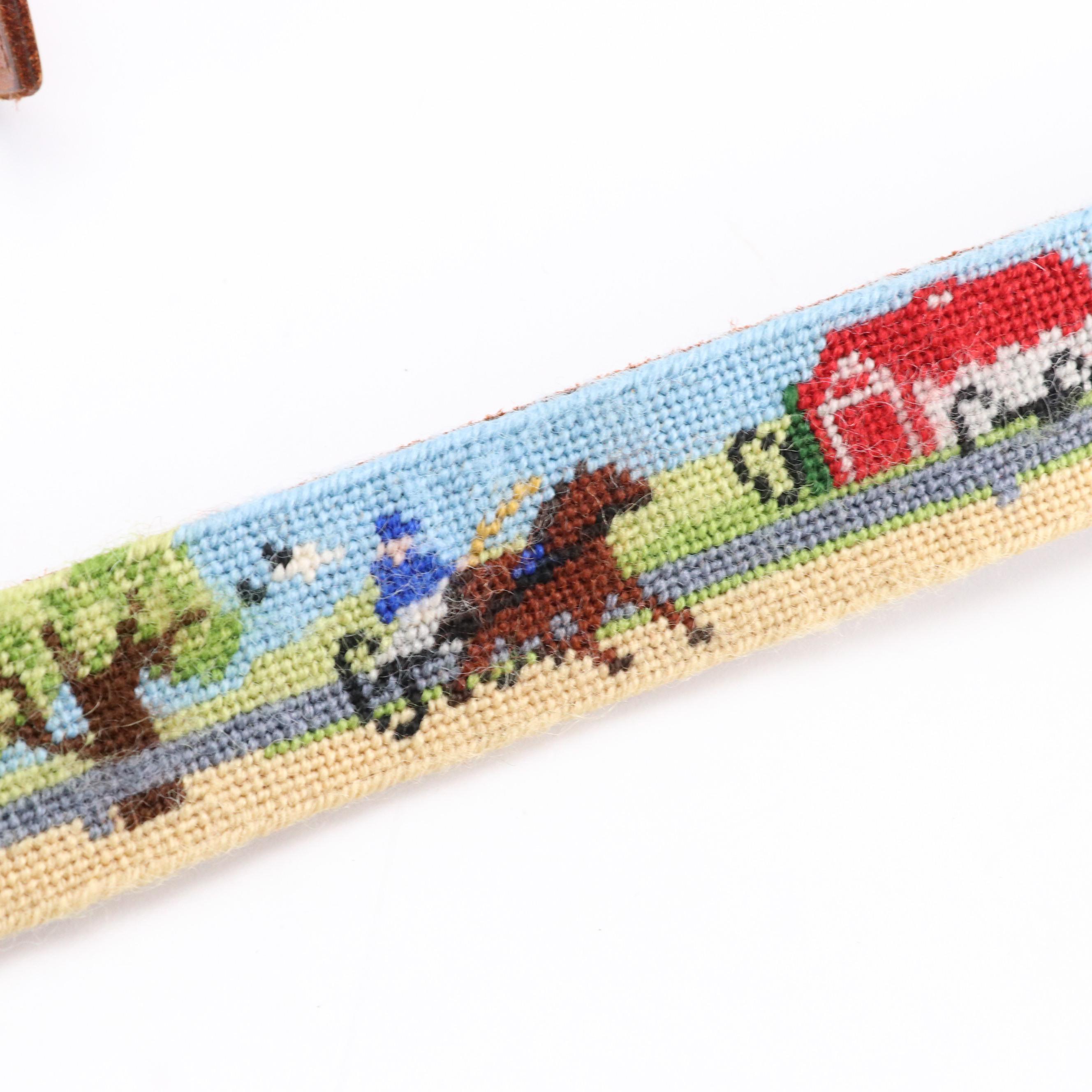 DBU Horse Farm Scene Needlepoint and Leather Belts