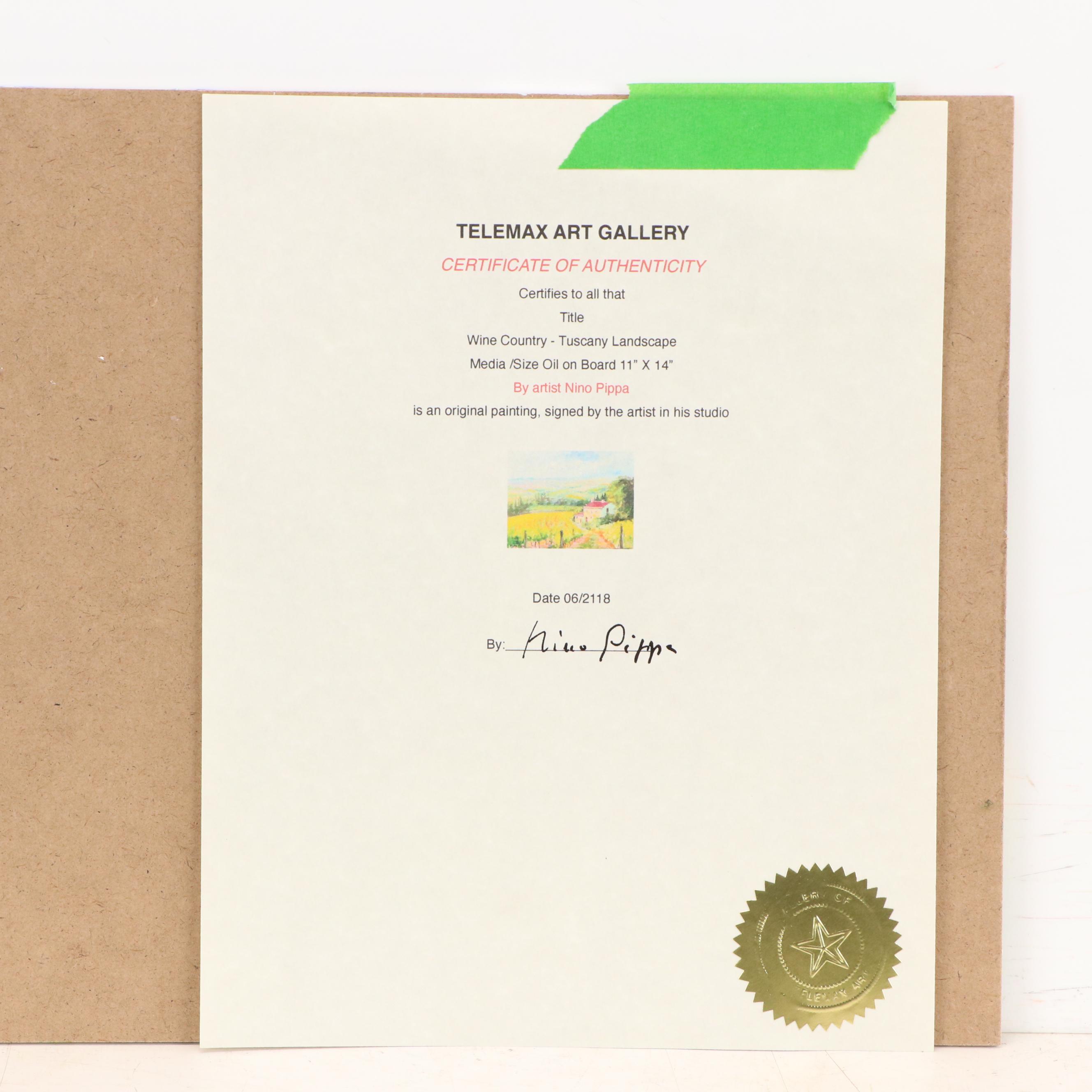 Nino Pippa Oil Painting "Wine Country Tuscany Landscape," 2018