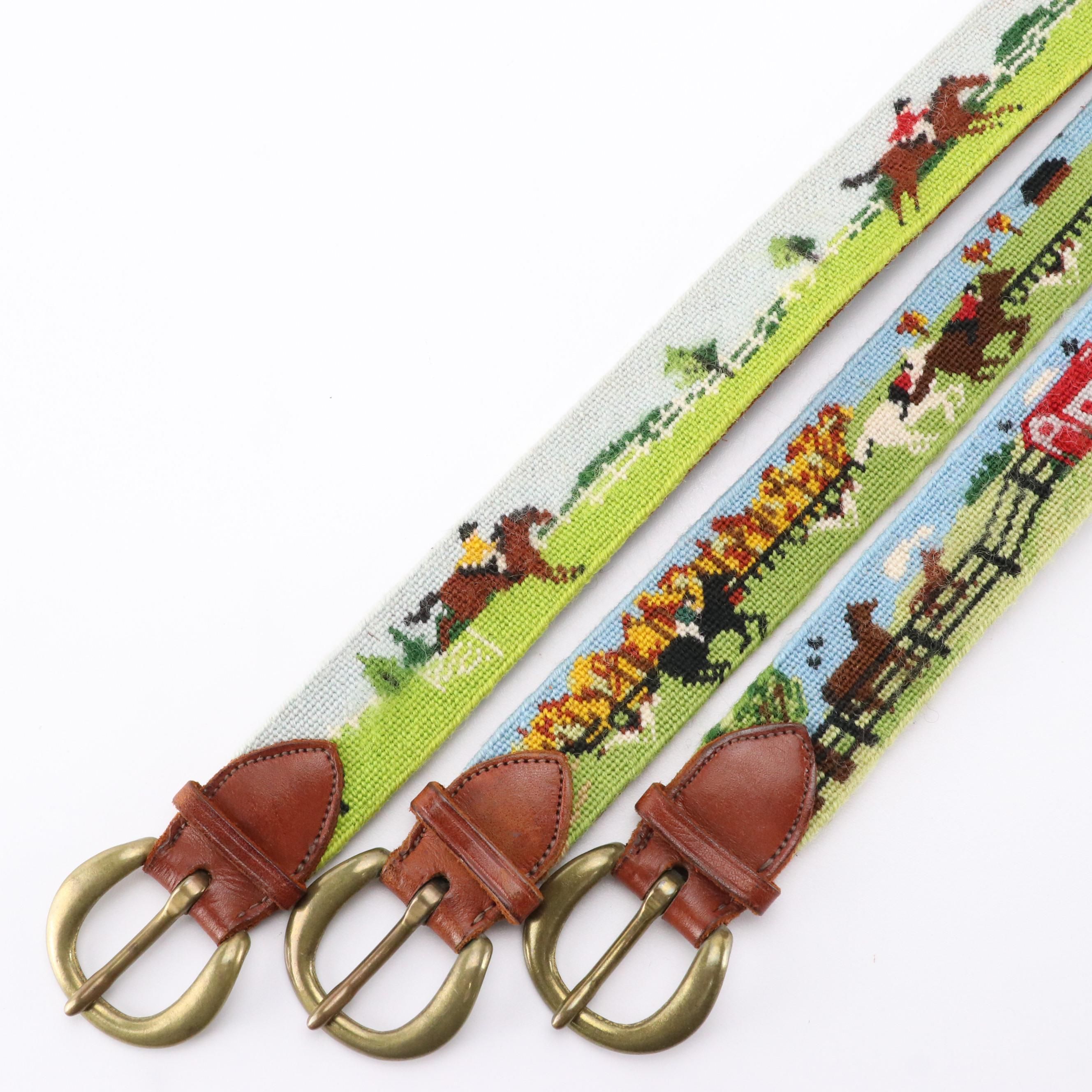 DBU Horse Farm Scene Needlepoint and Leather Belts