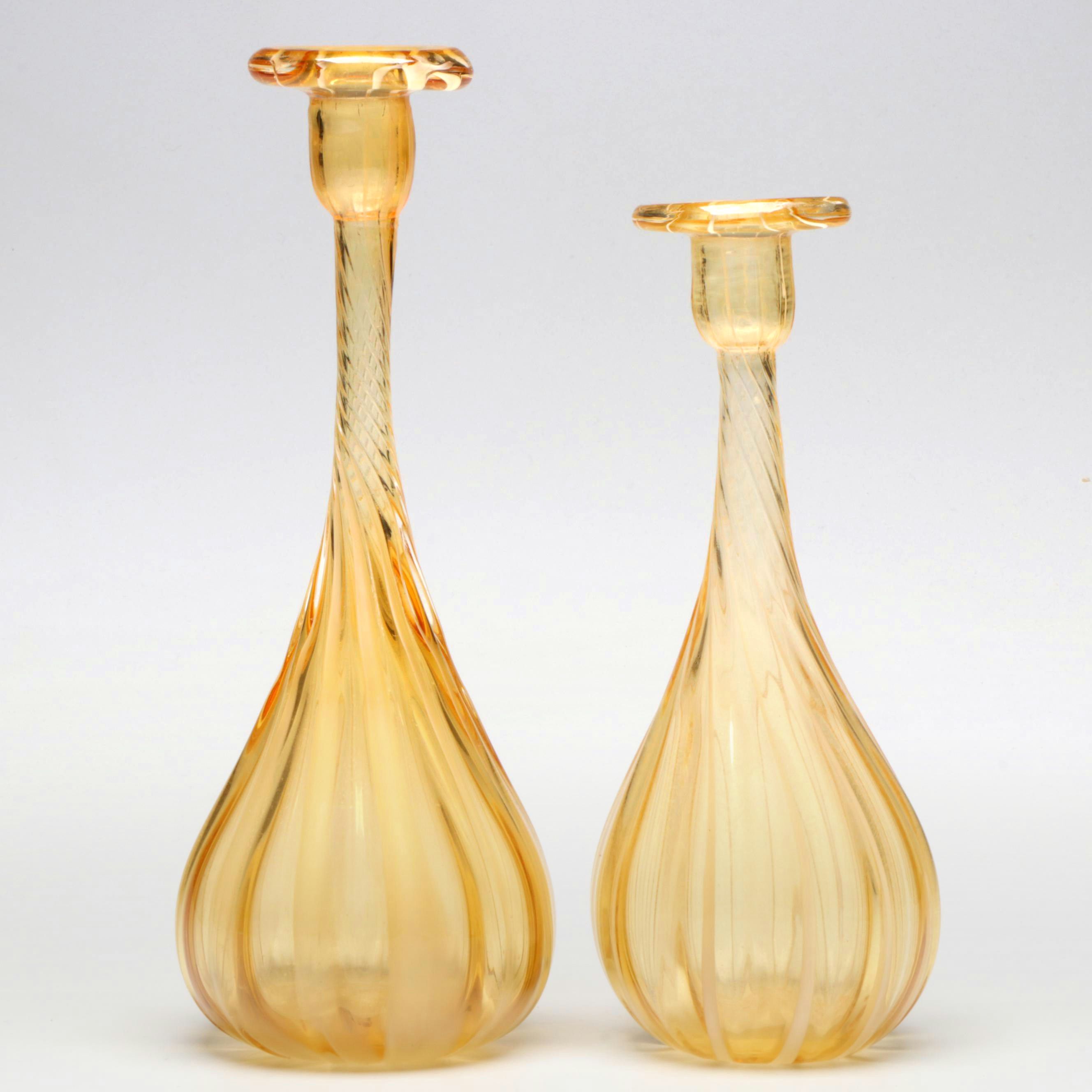 Murano Spiral Amber Blown Glass Vases