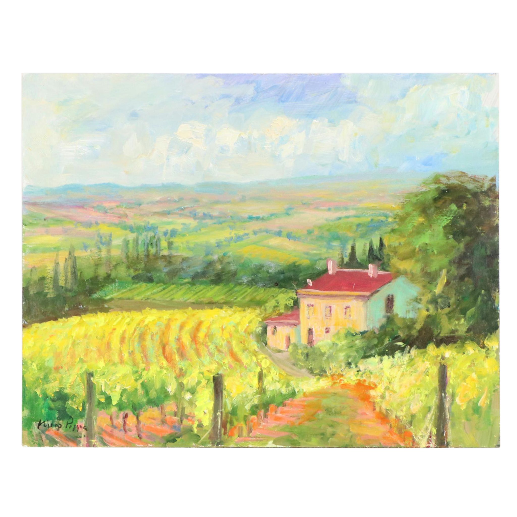 Nino Pippa Oil Painting "Wine Country Tuscany Landscape," 2018