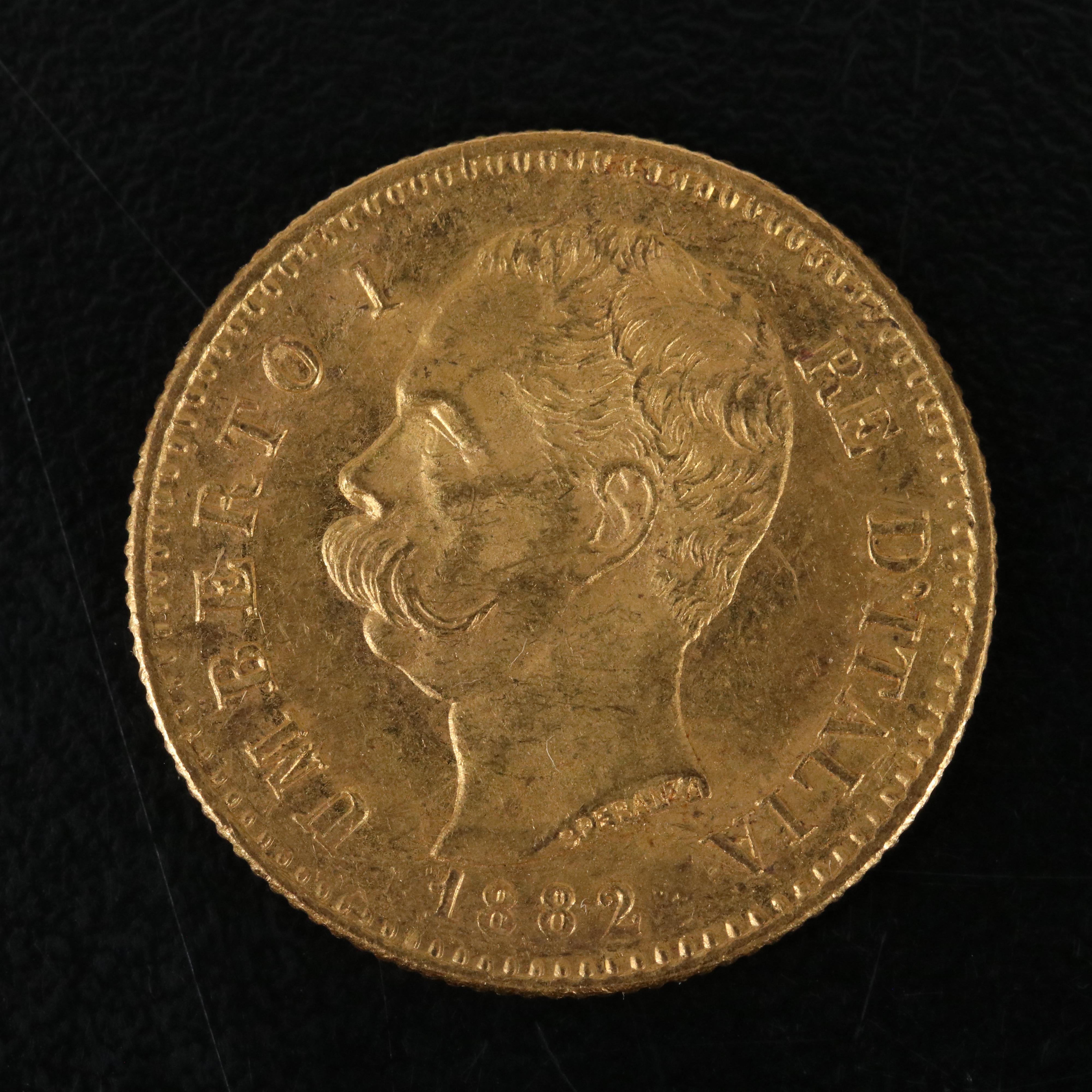 1882 Italian 20 Lire Gold Coin