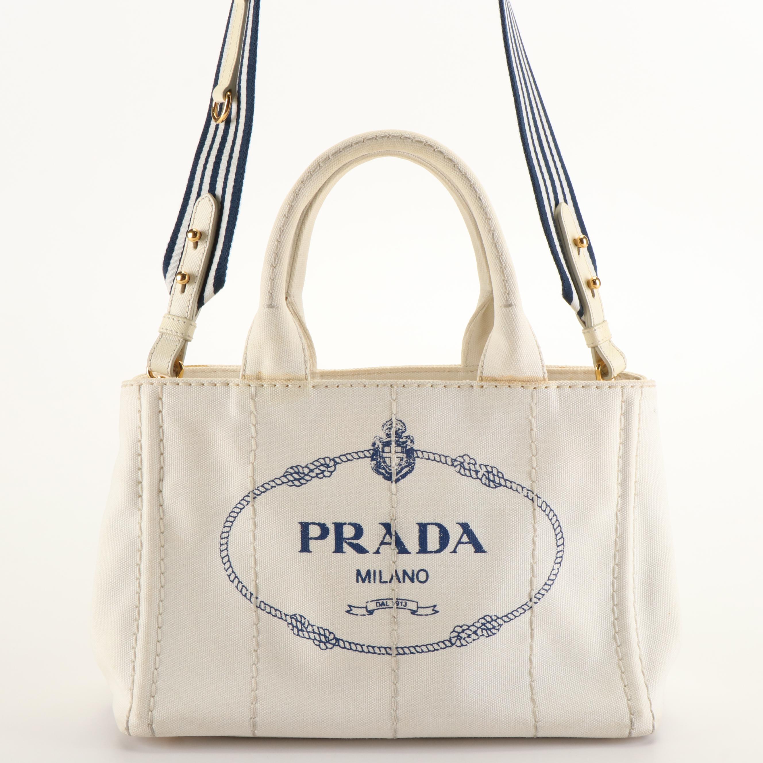 Prada Canapa Logo Tote Bag in White Canvas