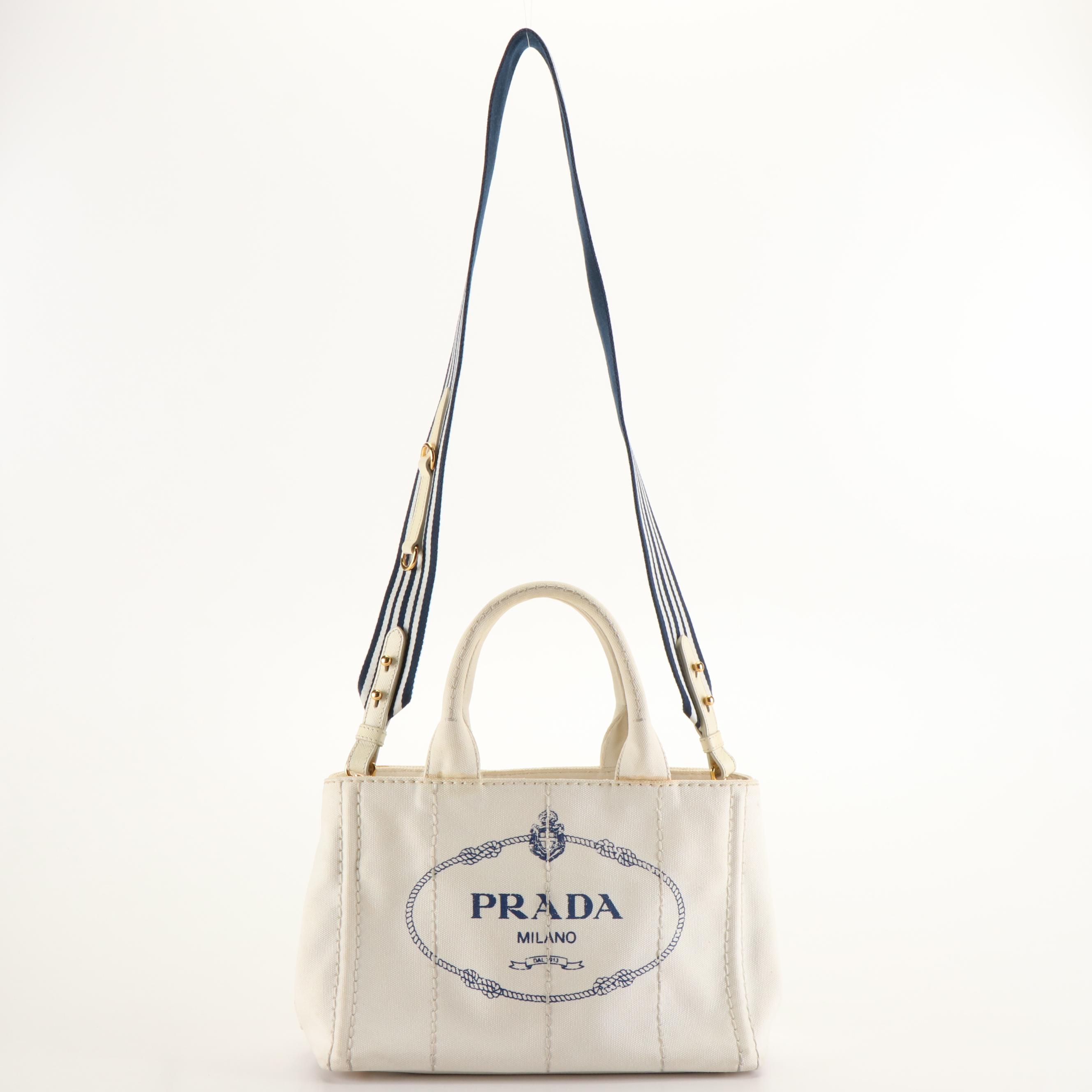 Prada Canapa Logo Tote Bag in White Canvas
