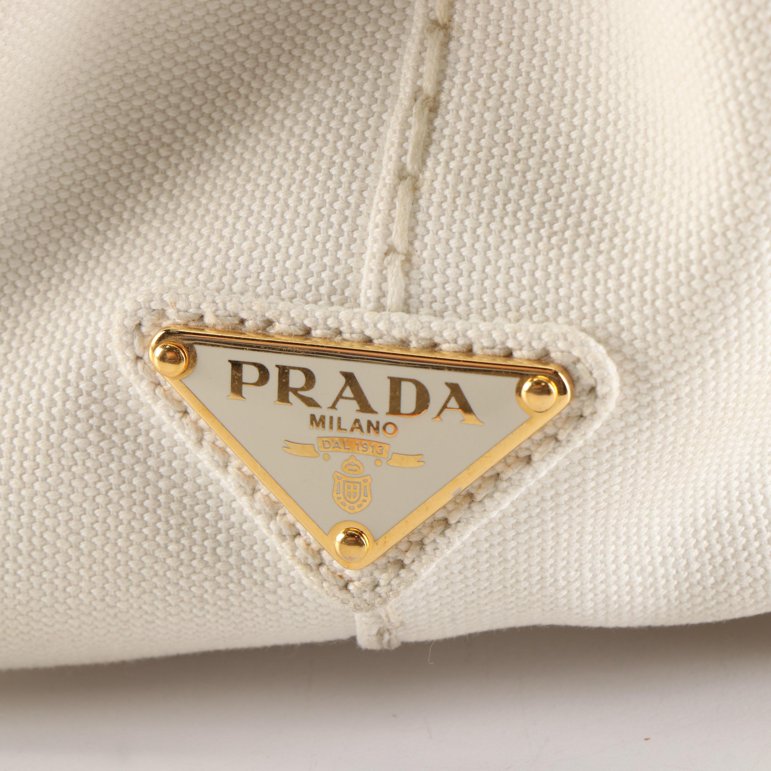 Prada Canapa Logo Tote Bag in White Canvas