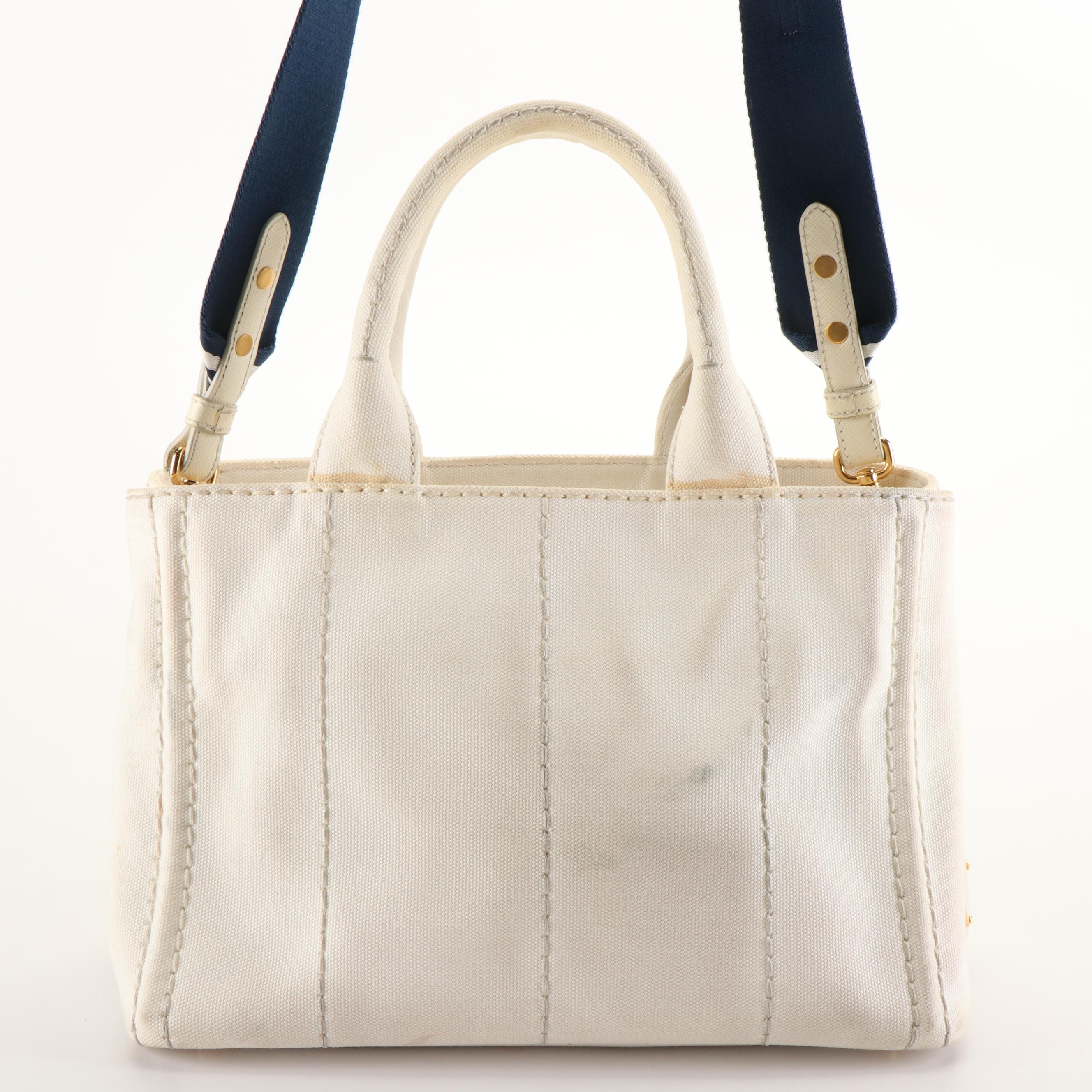 Prada Canapa Logo Tote Bag in White Canvas