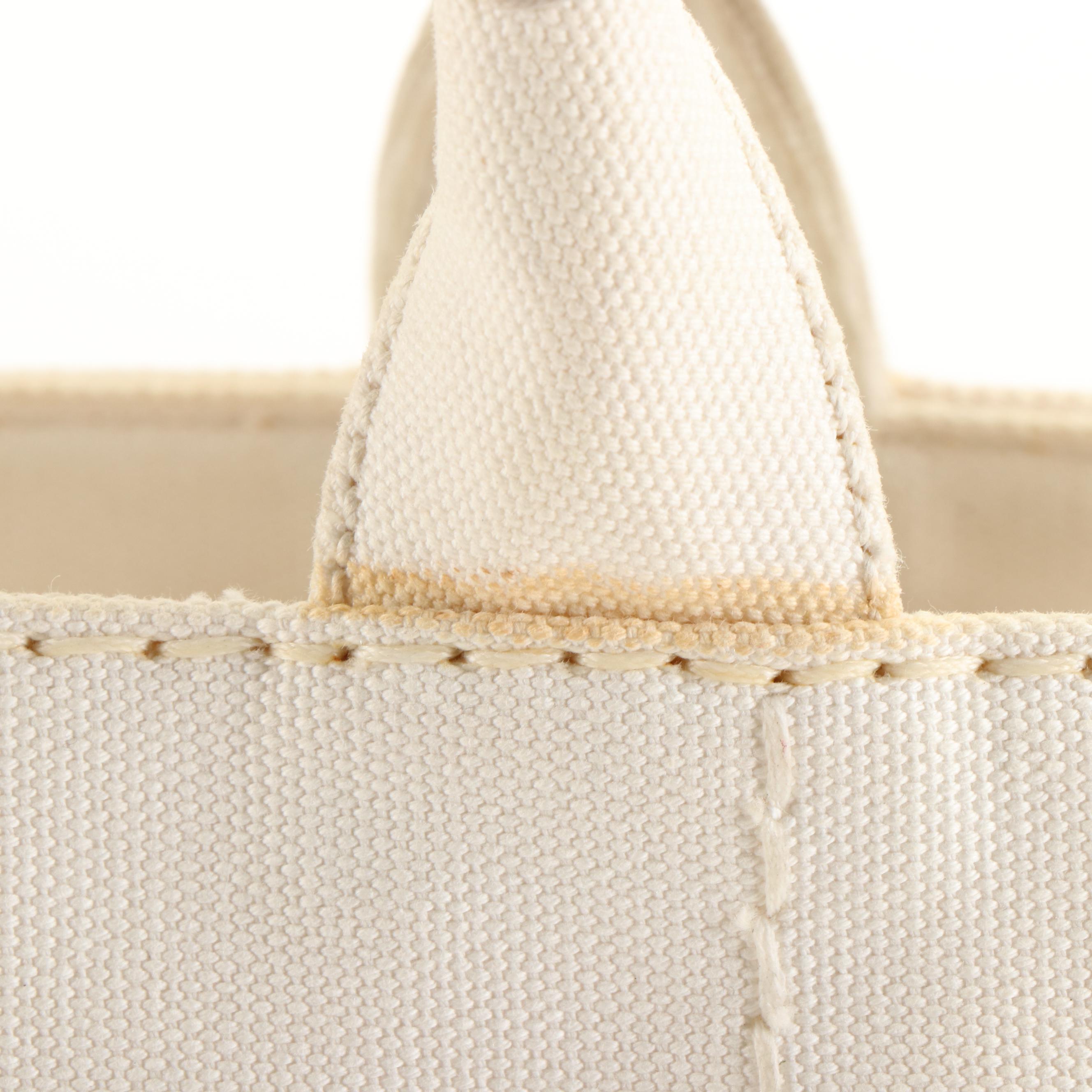 Prada Canapa Logo Tote Bag in White Canvas