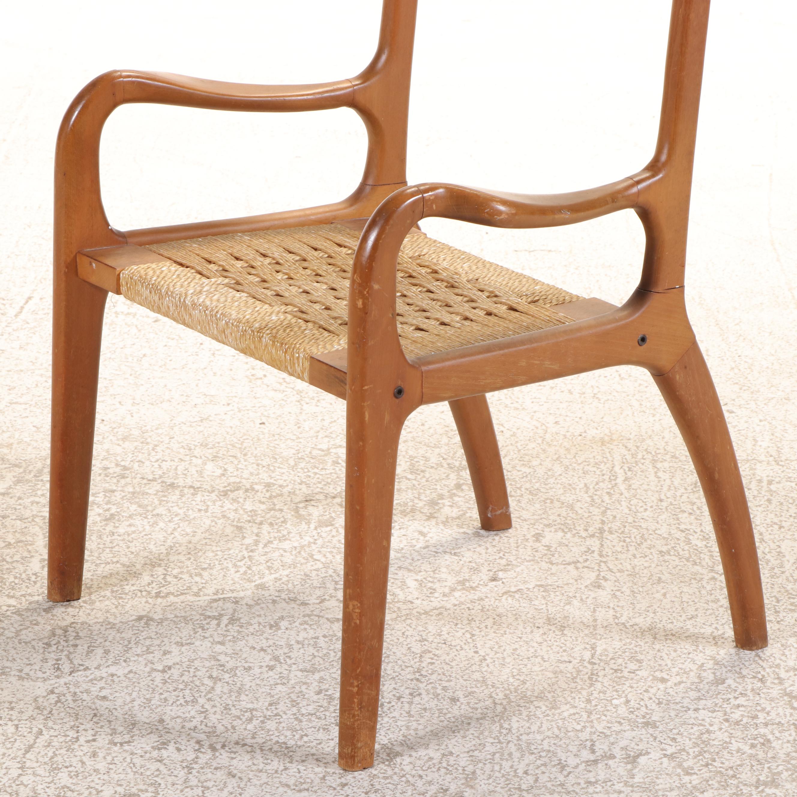 Mid Century Modern Style Walnut and Rope Woven Seat Valet Chair