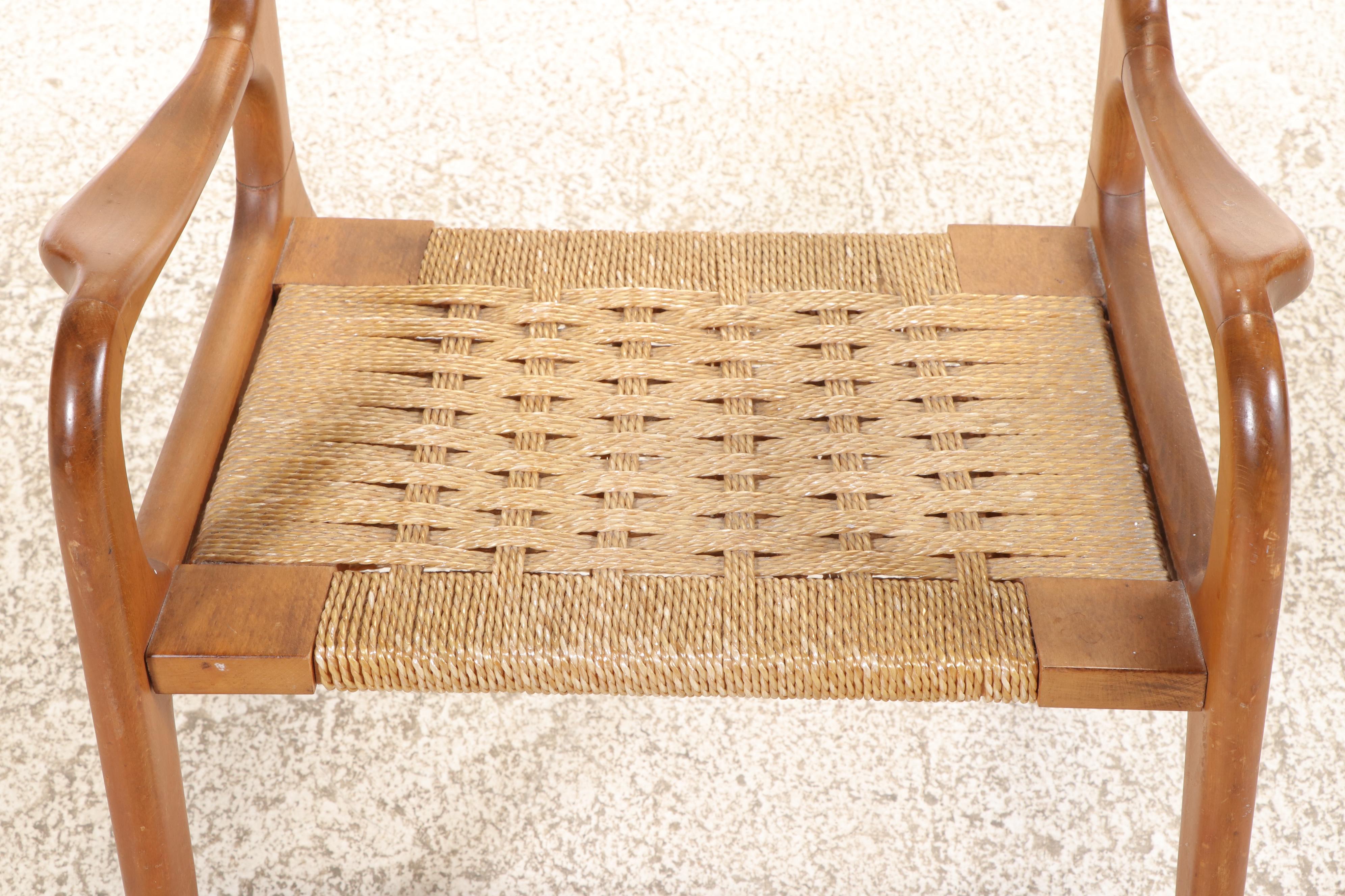 Mid Century Modern Style Walnut and Rope Woven Seat Valet Chair