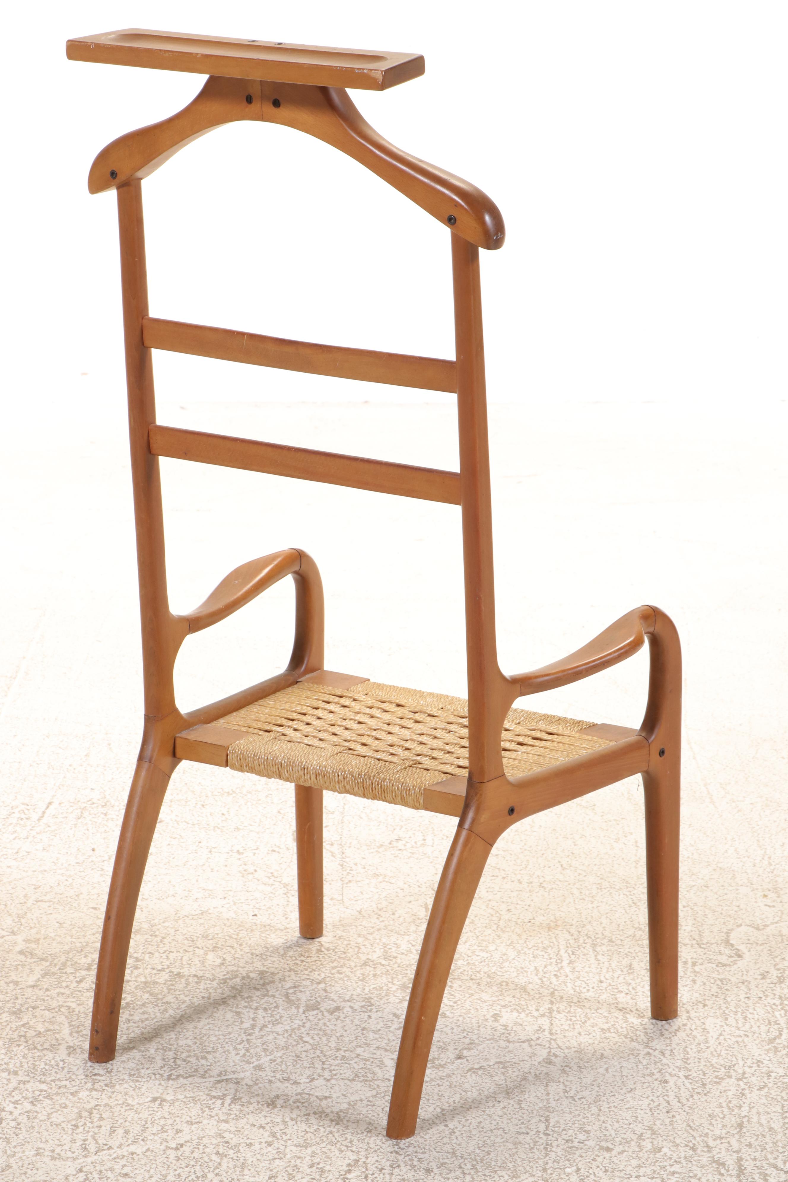 Mid Century Modern Style Walnut and Rope Woven Seat Valet Chair