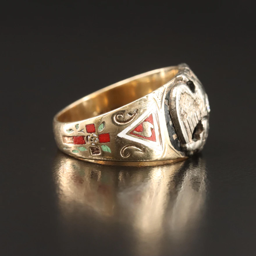 Masonic Scottish Rite 10K Diamond and Enamel Ring | EBTH