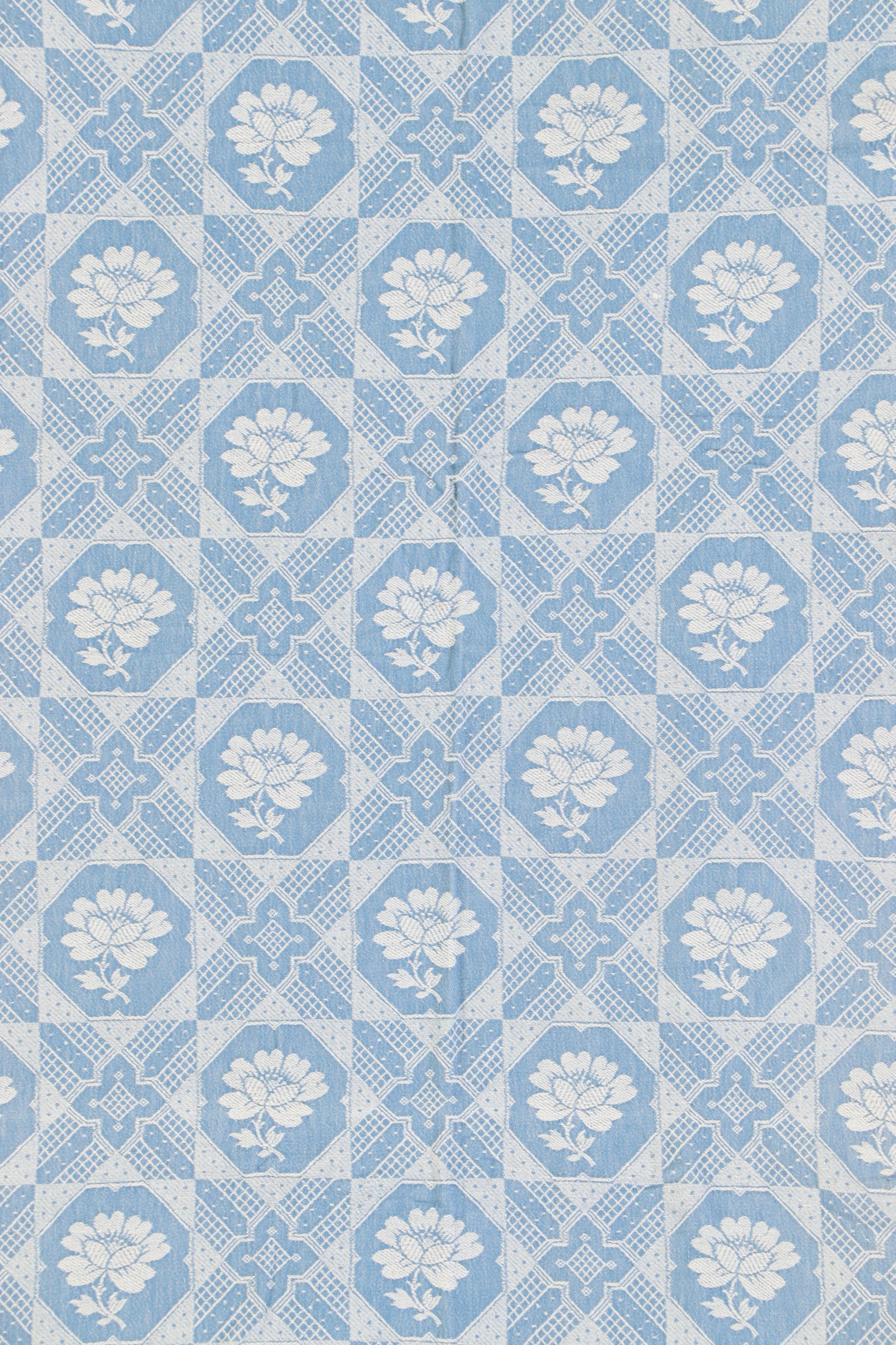 Blue and White Jacquard Woven Coverlet and Panel