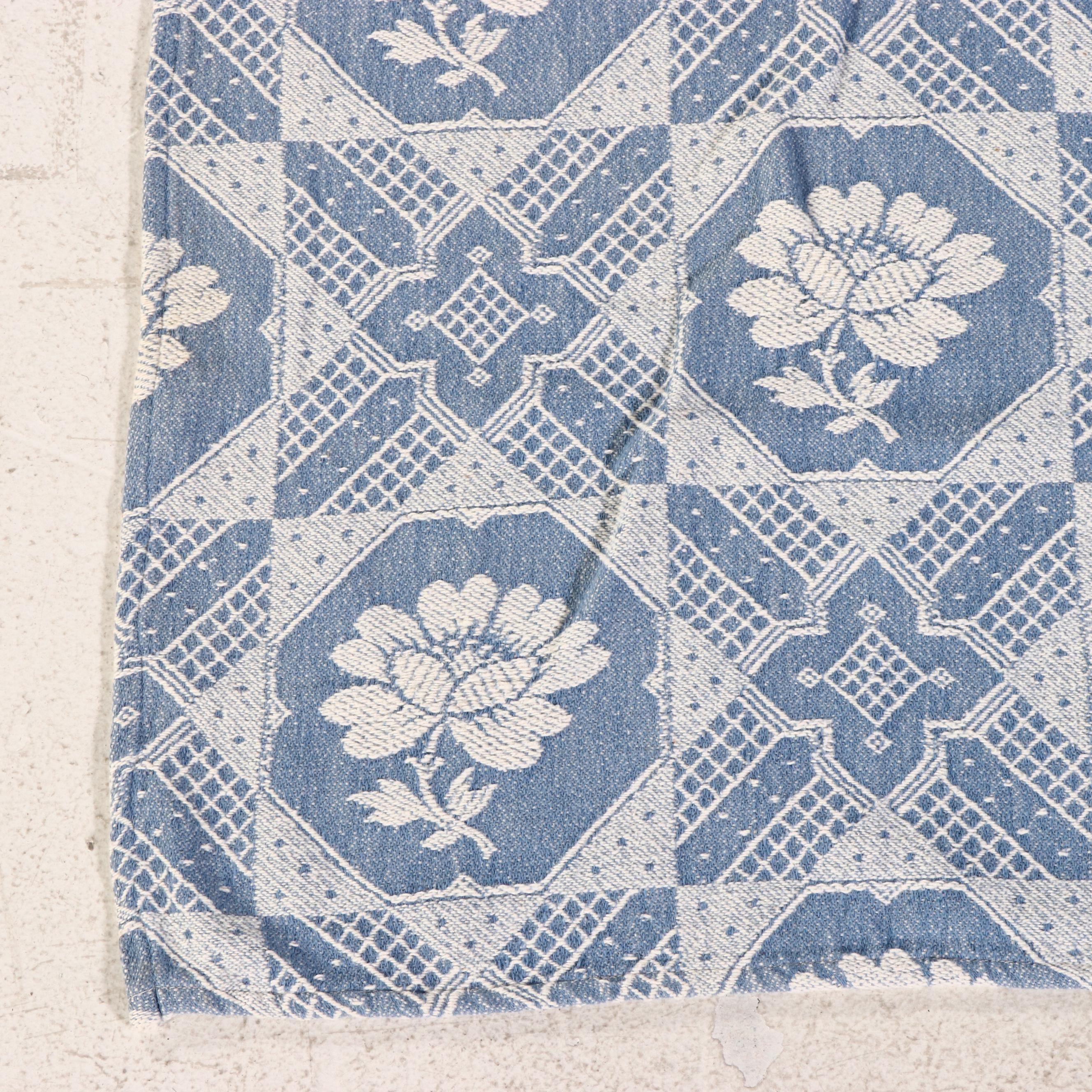 Blue and White Jacquard Woven Coverlet and Panel