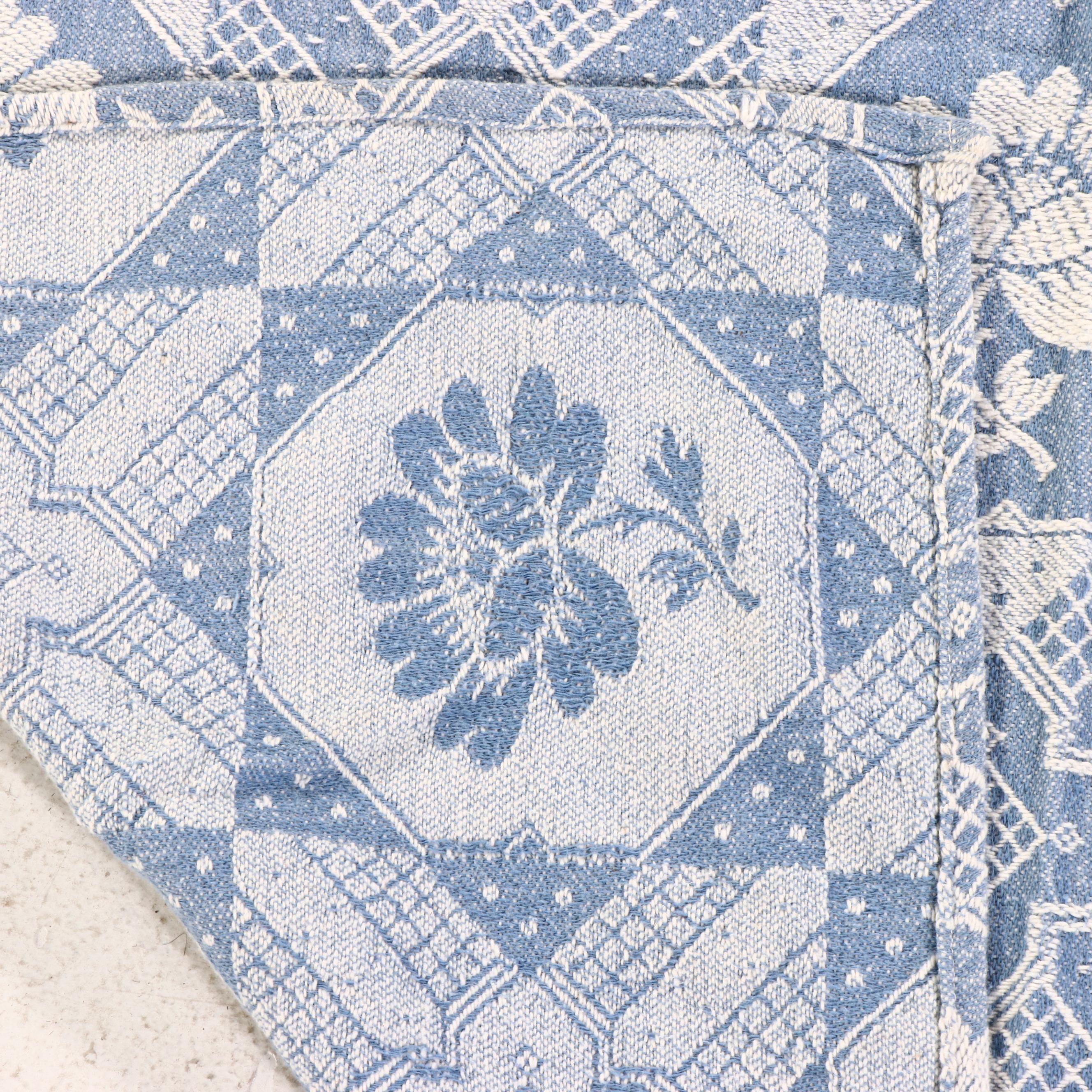 Blue and White Jacquard Woven Coverlet and Panel