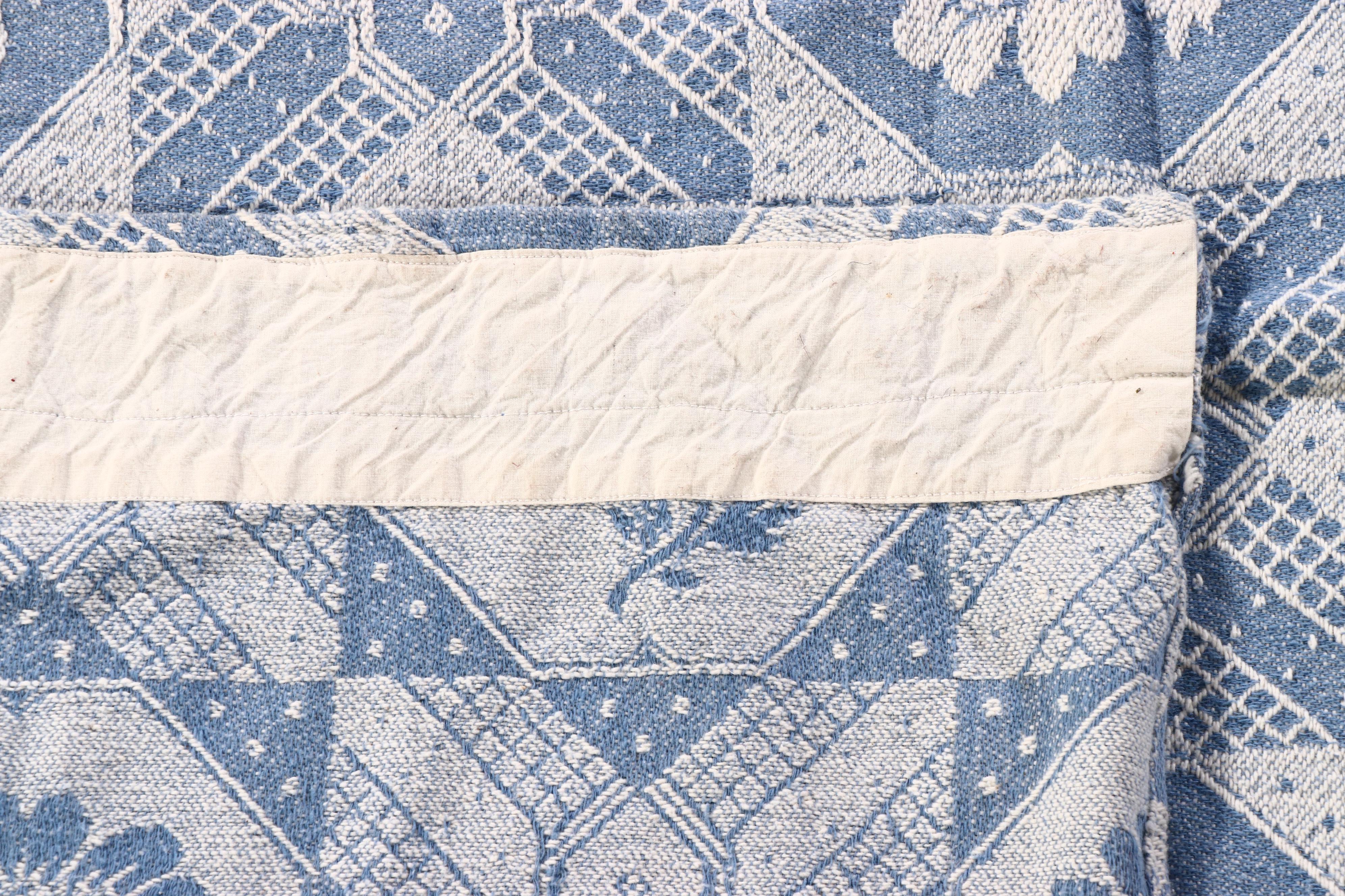 Blue and White Jacquard Woven Coverlet and Panel