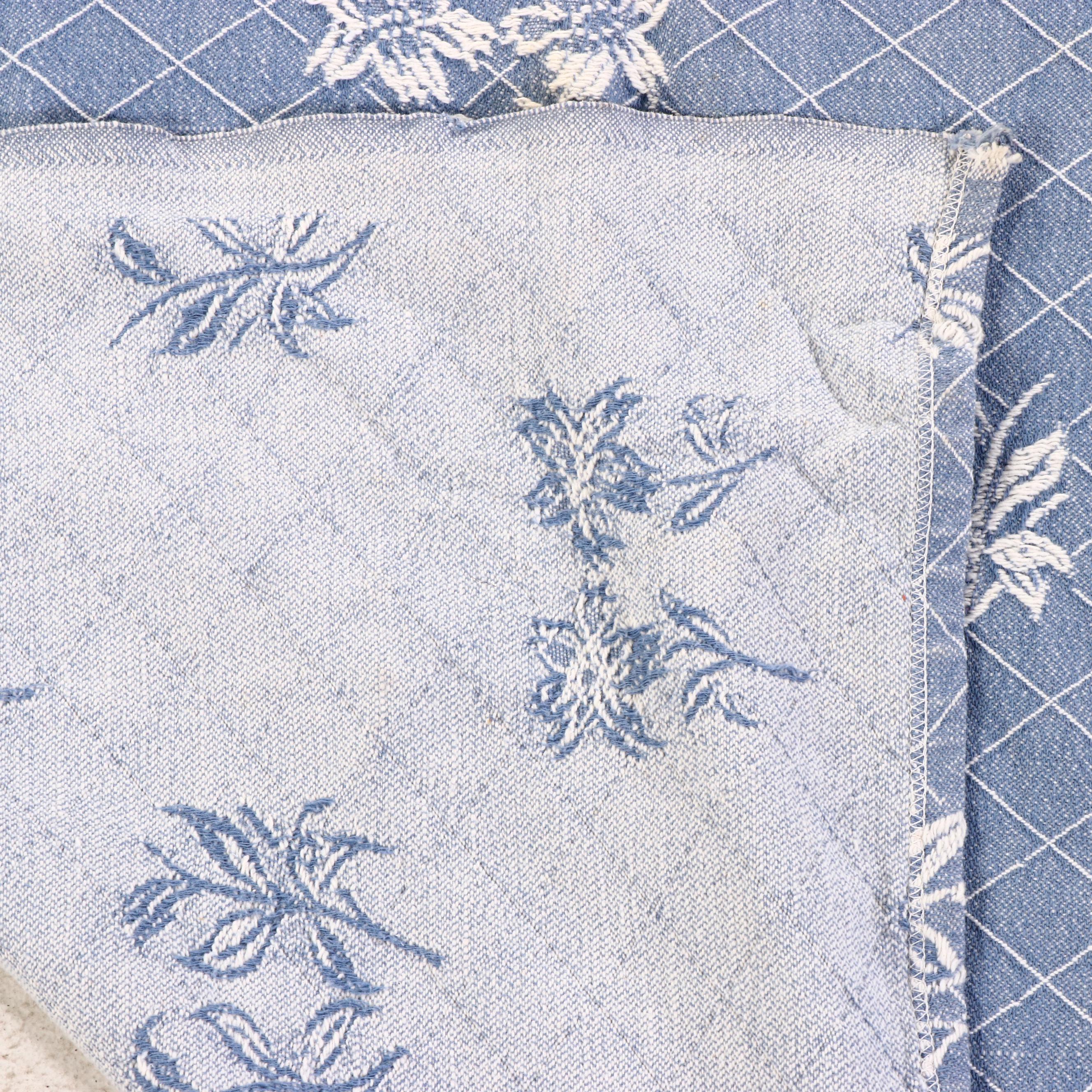 Blue and White Jacquard Woven Coverlet and Panel