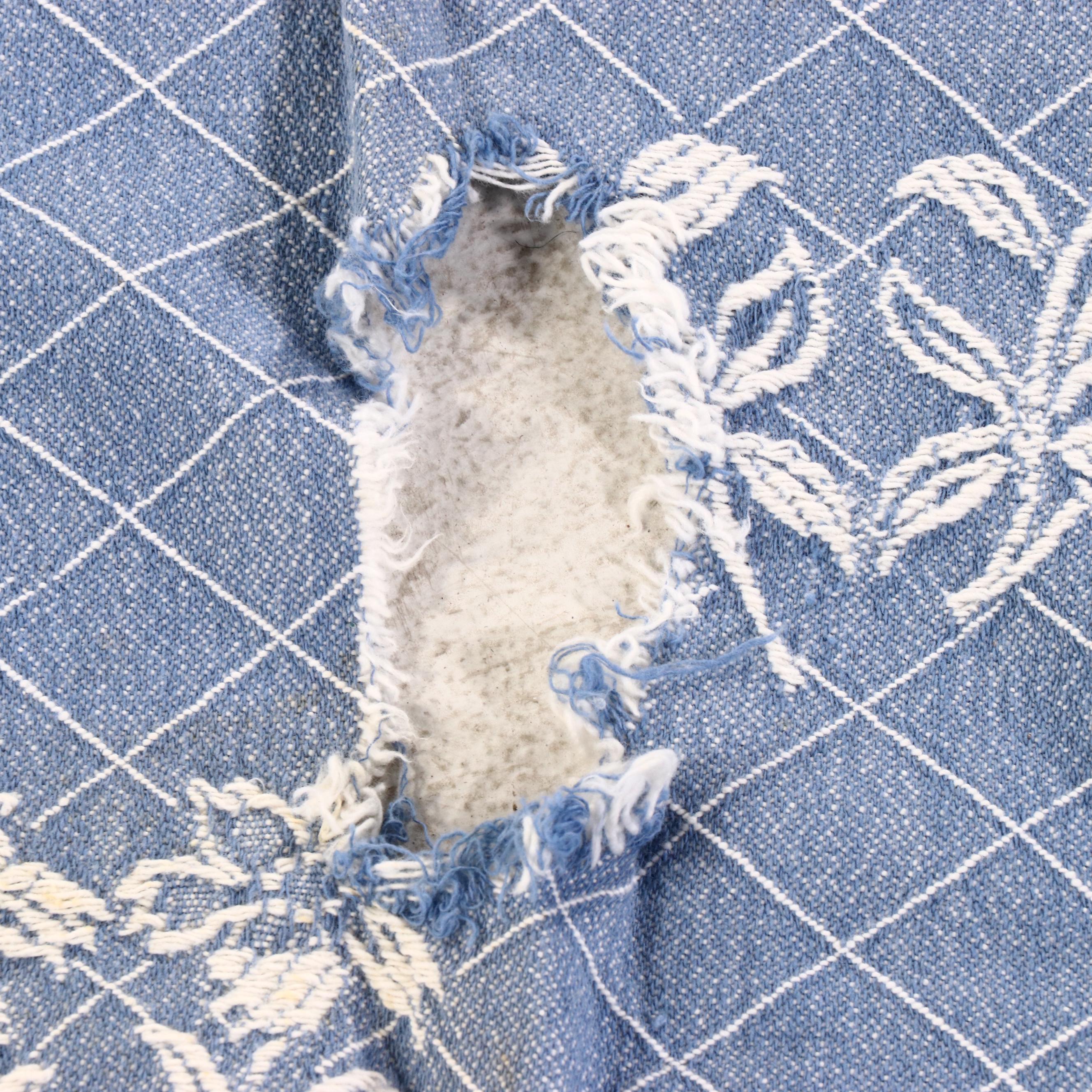 Blue and White Jacquard Woven Coverlet and Panel