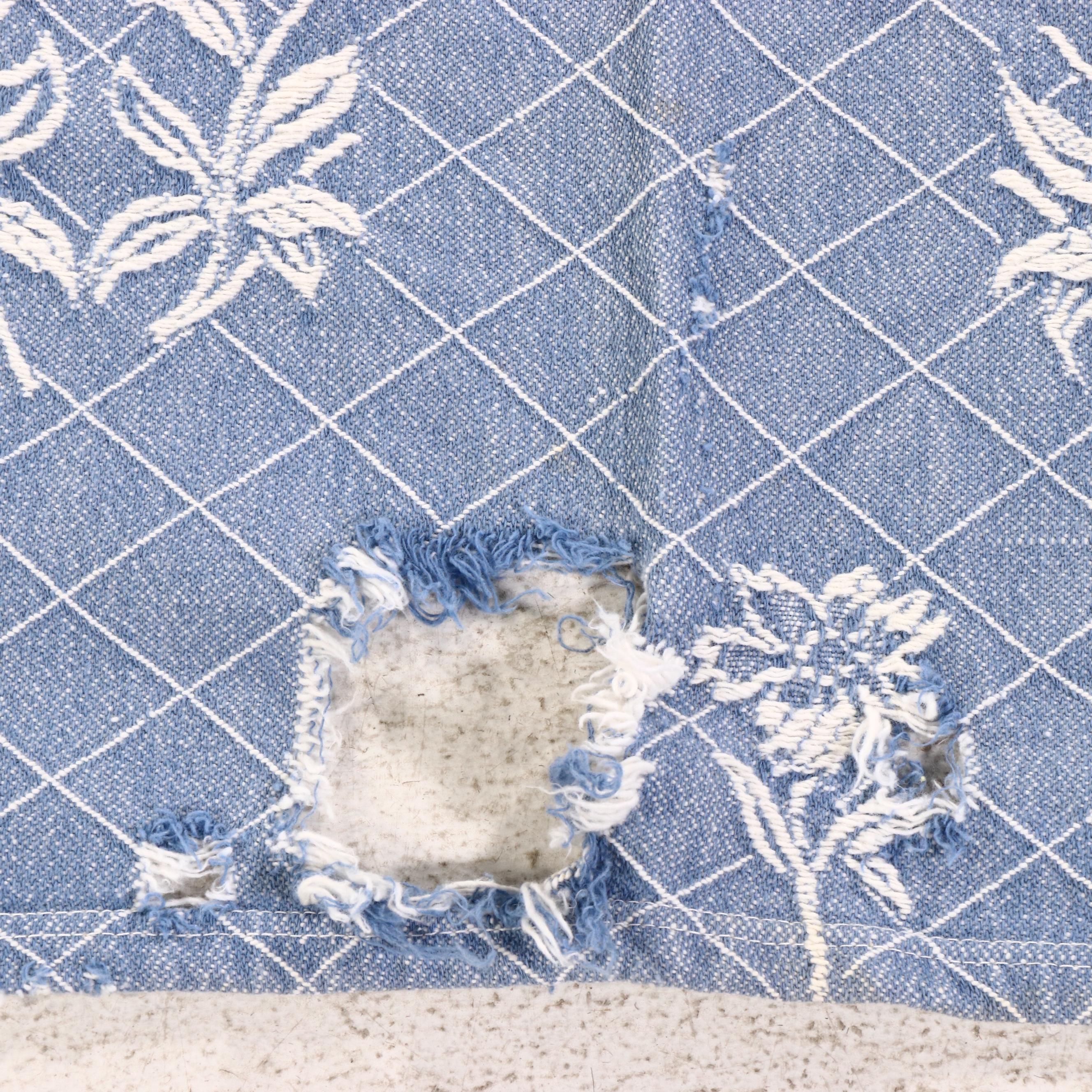 Blue and White Jacquard Woven Coverlet and Panel