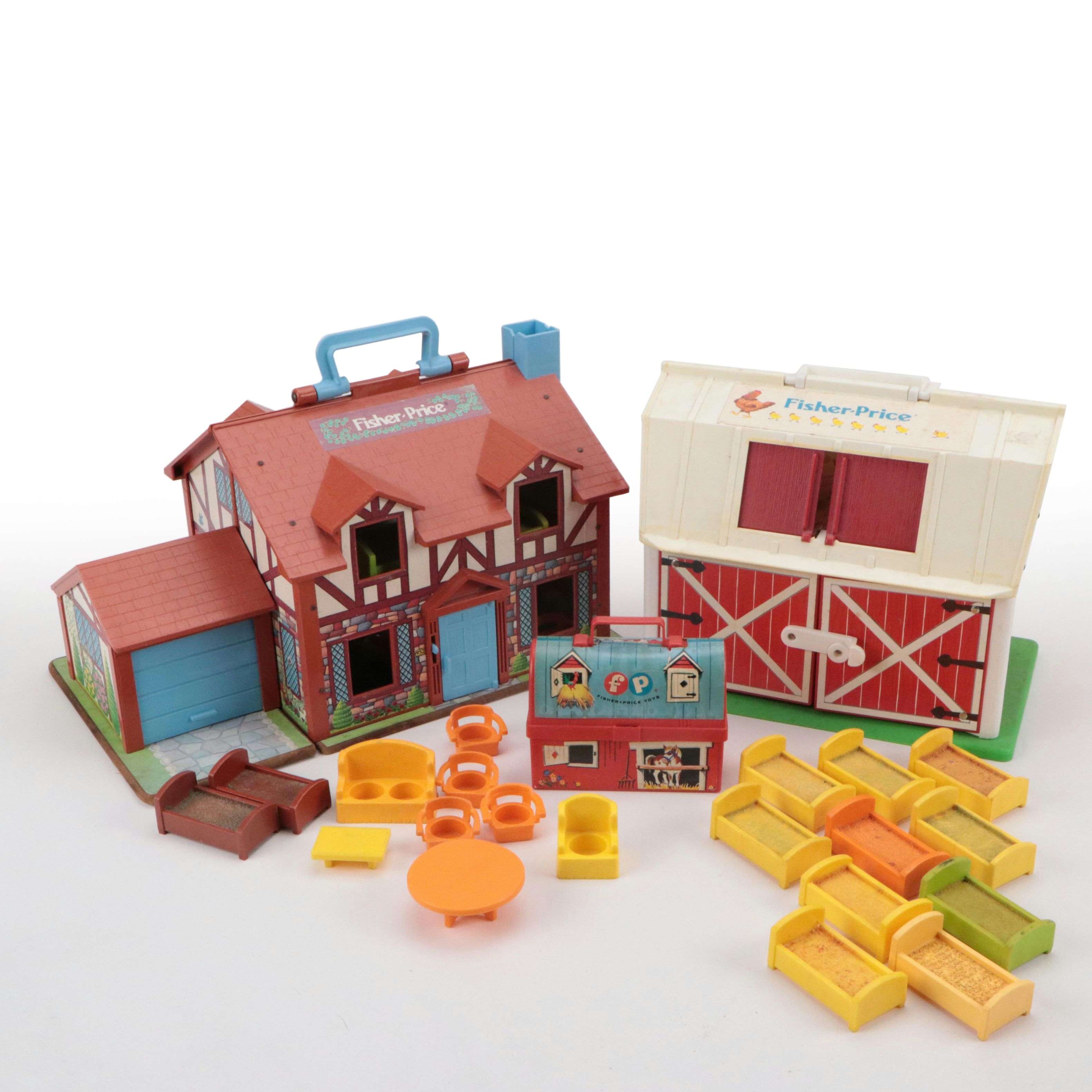 Fisher-Price "Play Family House" with Lunchbox and Toy Barn, 1960s
