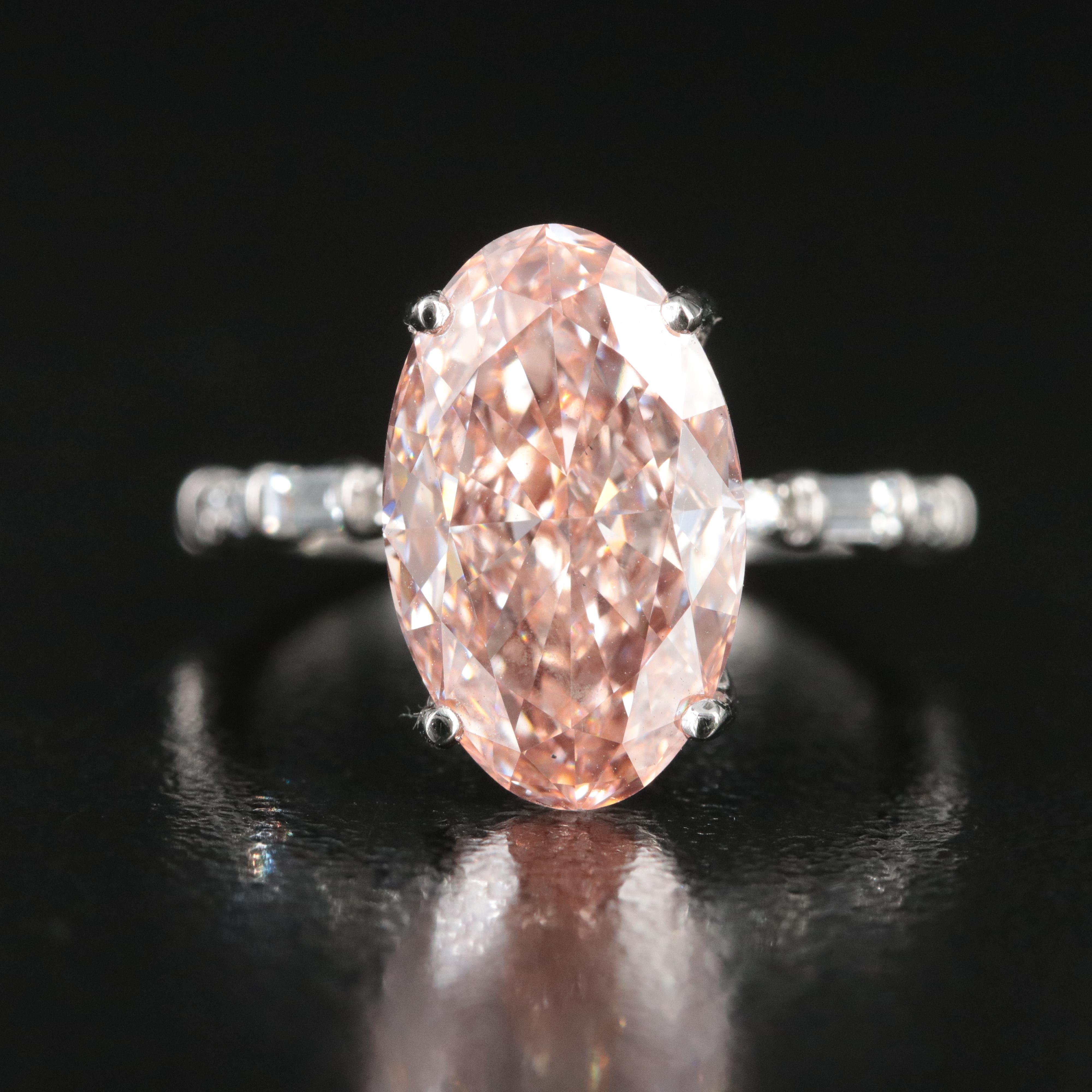 Platinum 5.50 CTW Lab Grown Diamond Ring with IGI Report and Fancy Center