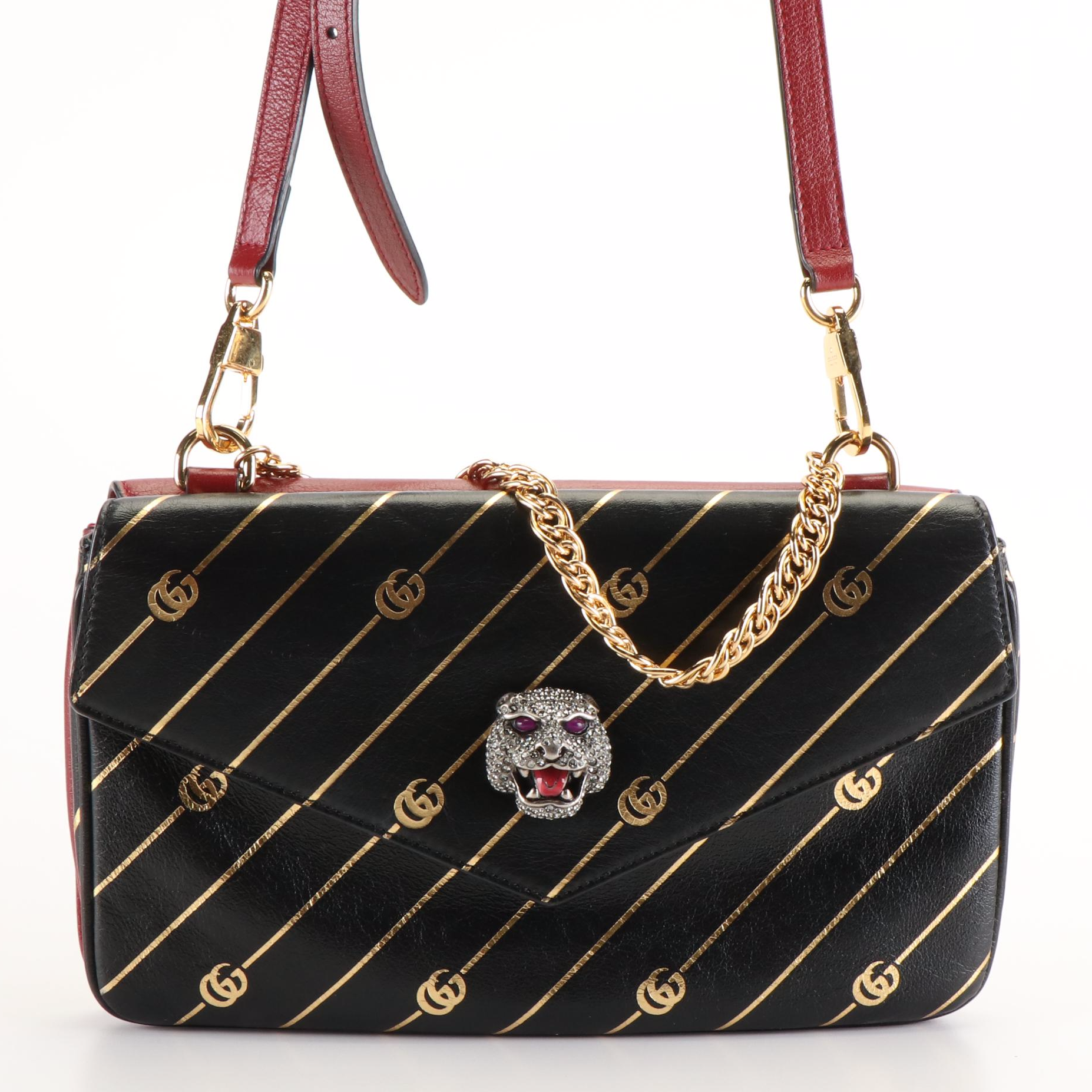 Gucci Thiara Medium Double Envelope Shoulder Bag in Red and Black Leather