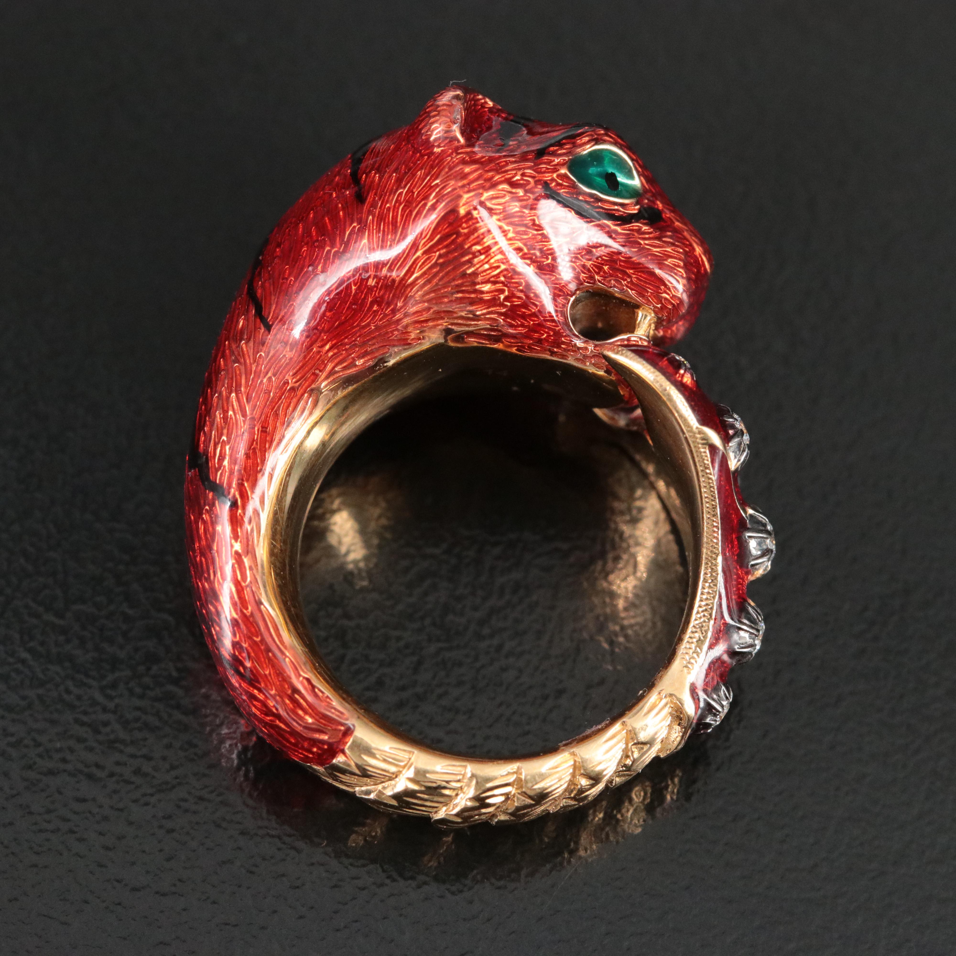 Gucci Le Marche Des Merveilles 18K Enamel and 0.28 CTW Diamond Tiger Ring