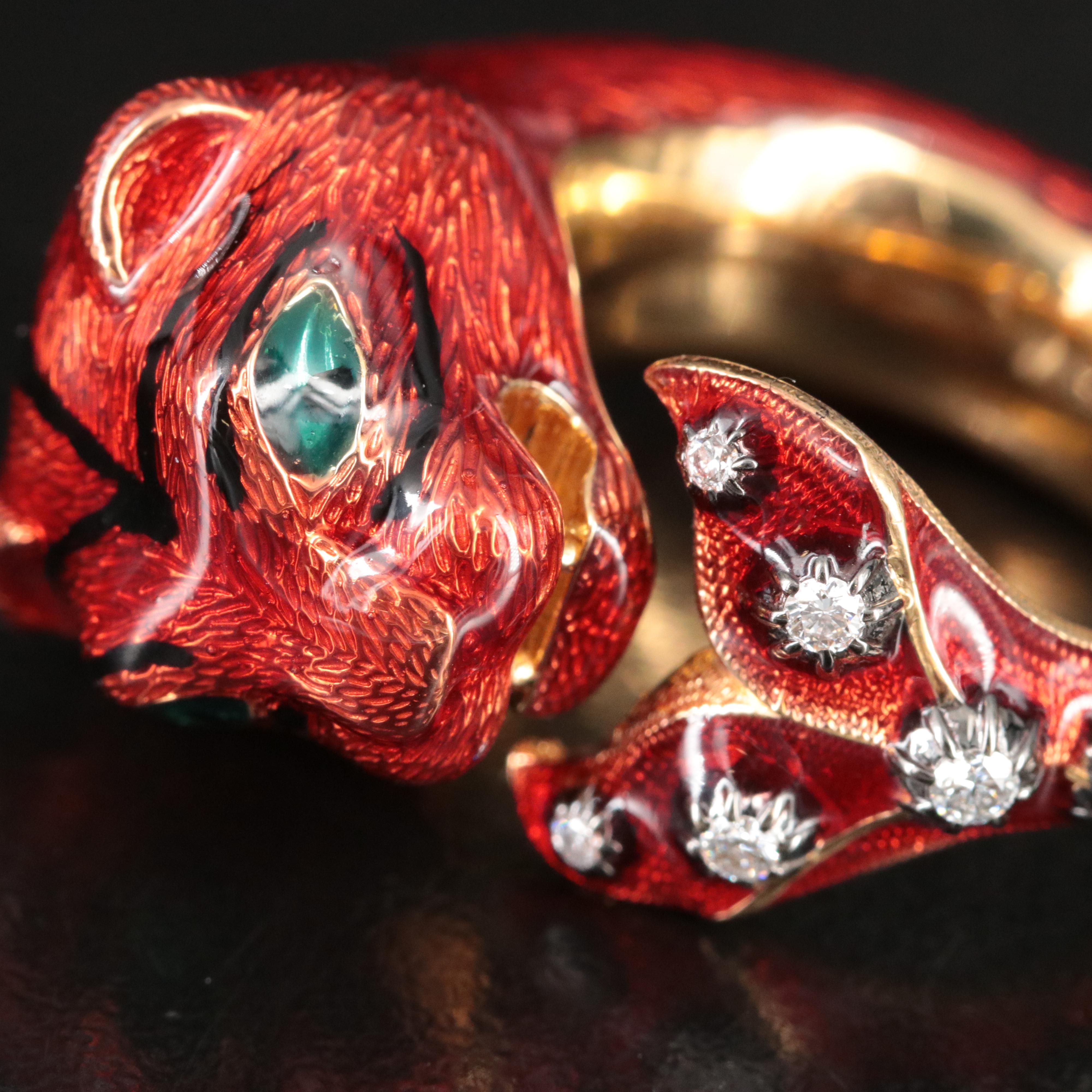 Gucci Le Marche Des Merveilles 18K Enamel and 0.28 CTW Diamond Tiger Ring